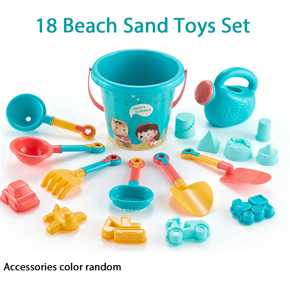 Sunny Sandcastle Fun: 18-Piece Beach Toy Set for Kids' Summer Adventures