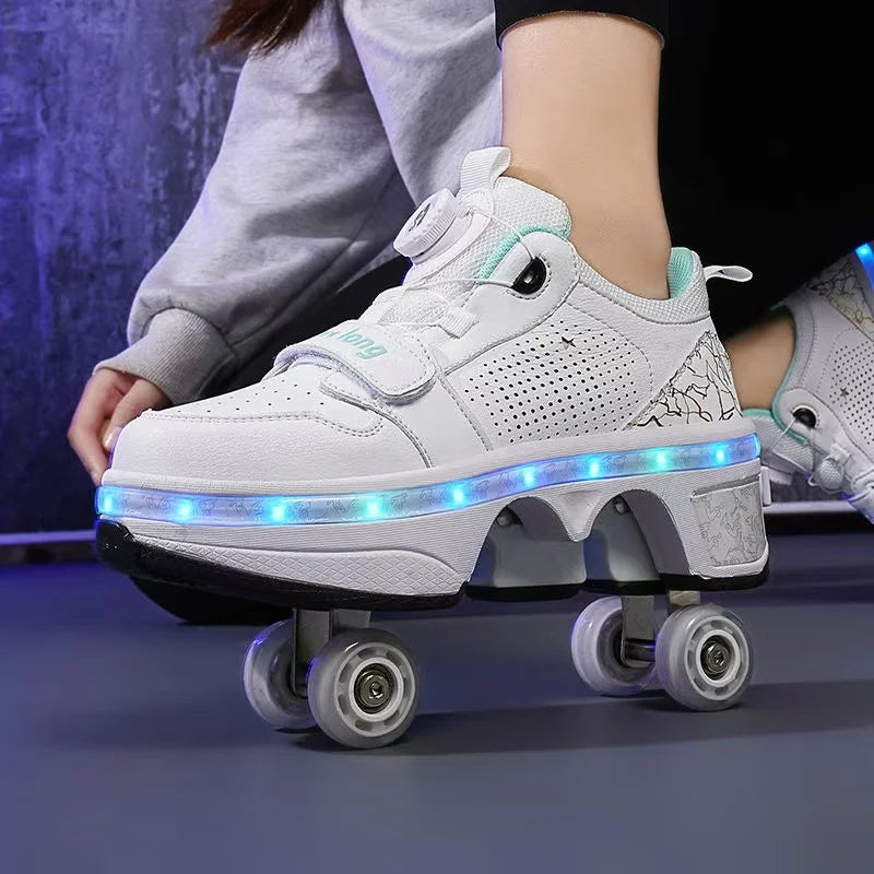 GlideX™ StreetRoll – 2-in-1 Double Wheel Roller Shoes for Boys & Teens