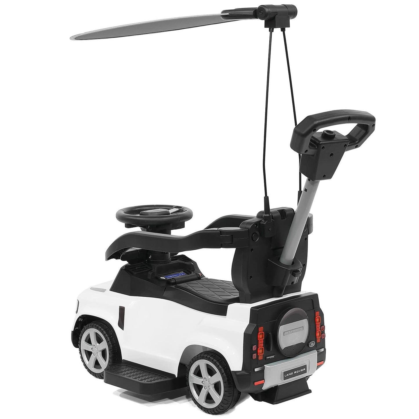Land Rover Defender Kids Ride on Push Car with Sunshade Canopy | White - The Little Big Store