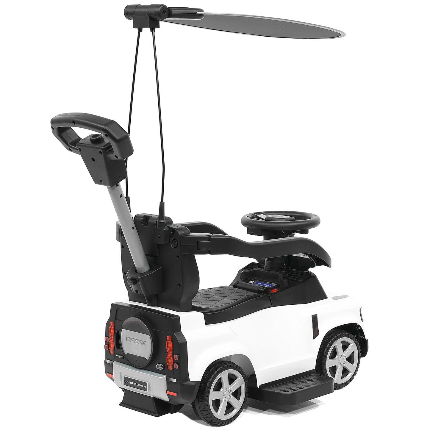 Land Rover Defender Kids Ride on Push Car with Sunshade Canopy | White - The Little Big Store