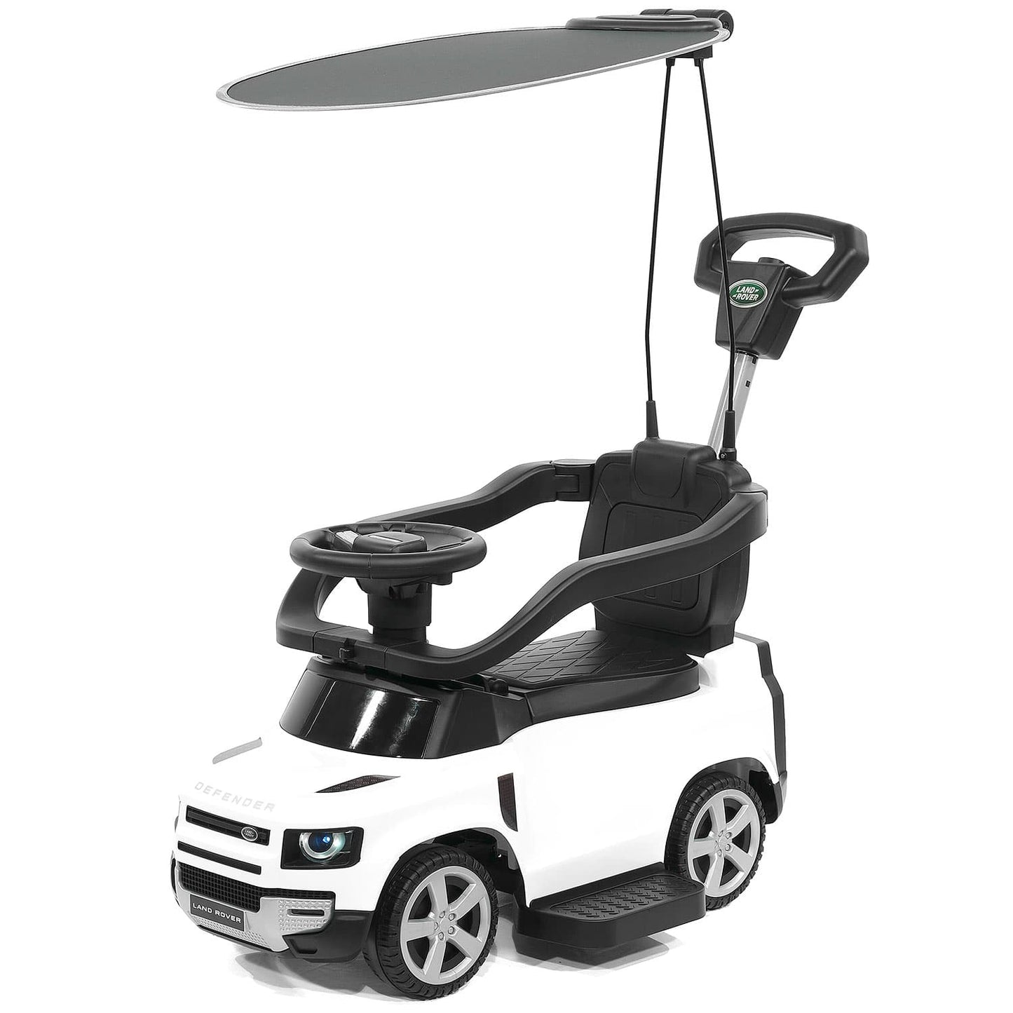 Land Rover Defender Kids Ride on Push Car with Sunshade Canopy | White - The Little Big Store