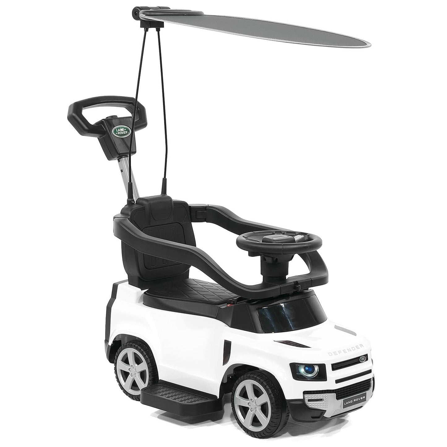 Land Rover Defender Kids Ride on Push Car with Sunshade Canopy | White - The Little Big Store