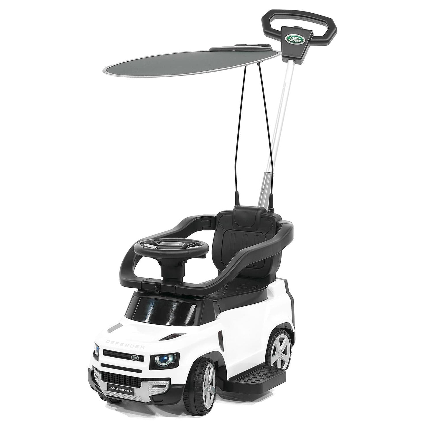 Land Rover Defender Kids Ride on Push Car with Sunshade Canopy | White - The Little Big Store