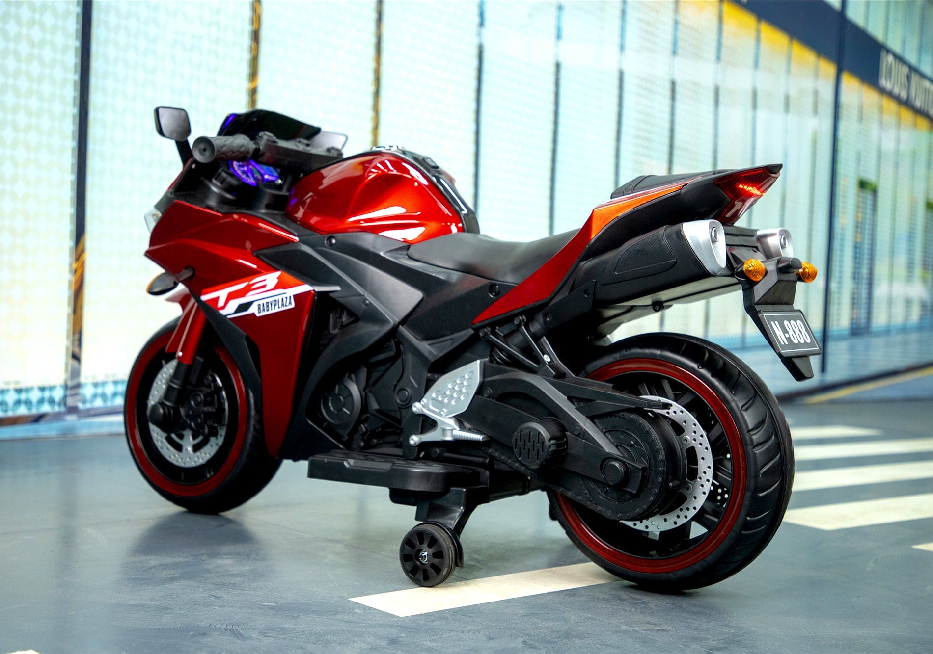 12V Kids Motorcycle Ride-On with Training Wheels & LED Lights