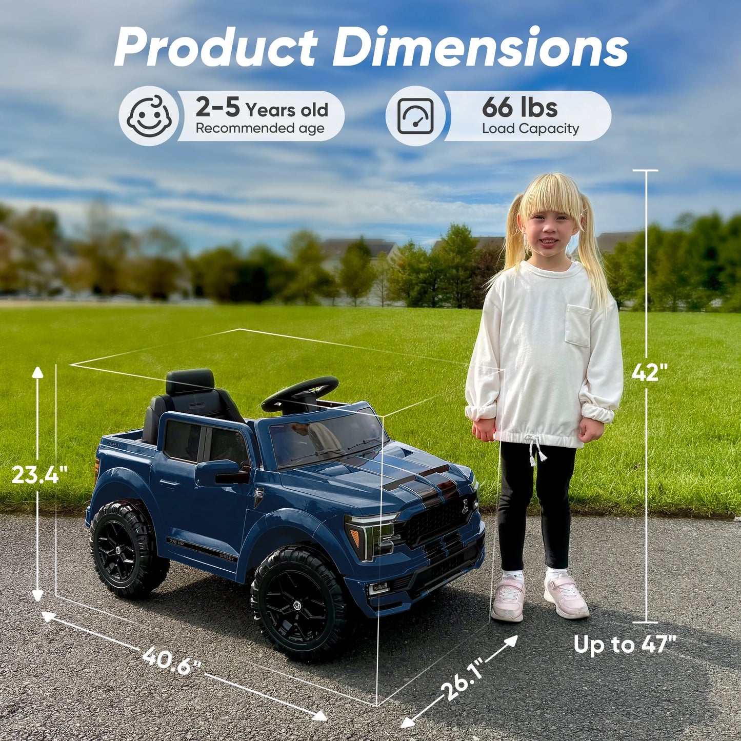 Exciting Ford-Shelby F-150 12V Electric Ride-On Truck for Kids - Blue with Remote Control and 2-Hour Drive Time