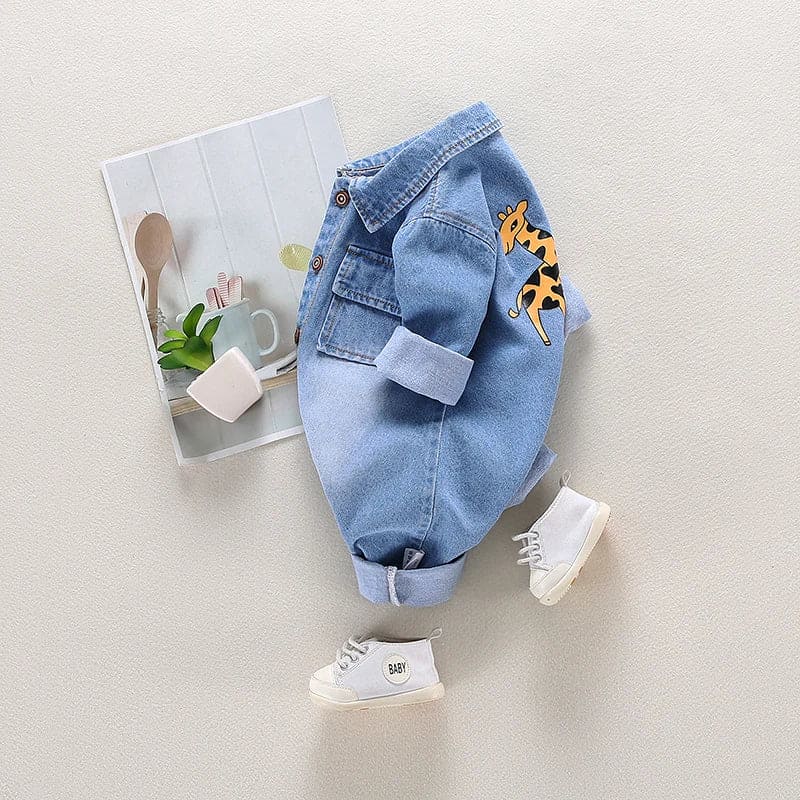 Newborn Denim Romper with Cartoon Design - The Little Big Store