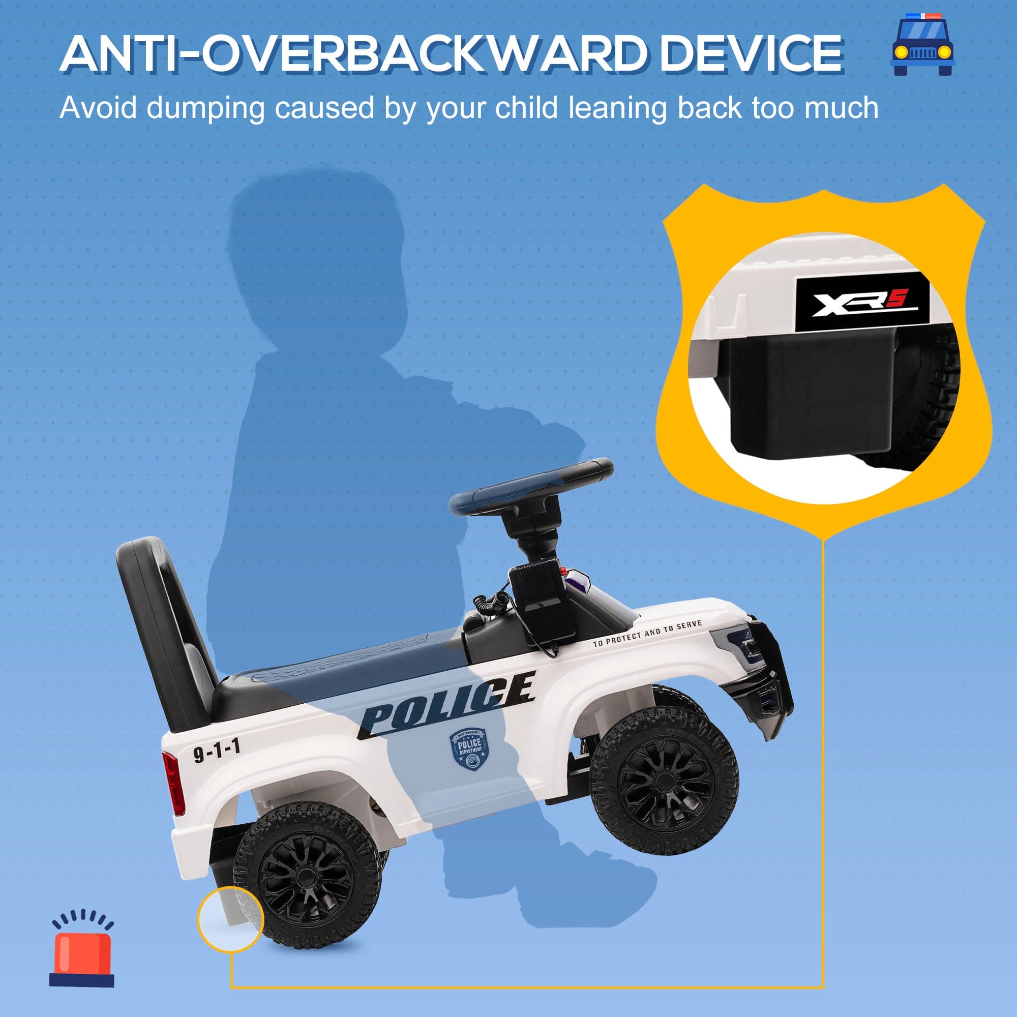 Kids Push Ride-On Police Truck with PA System – White