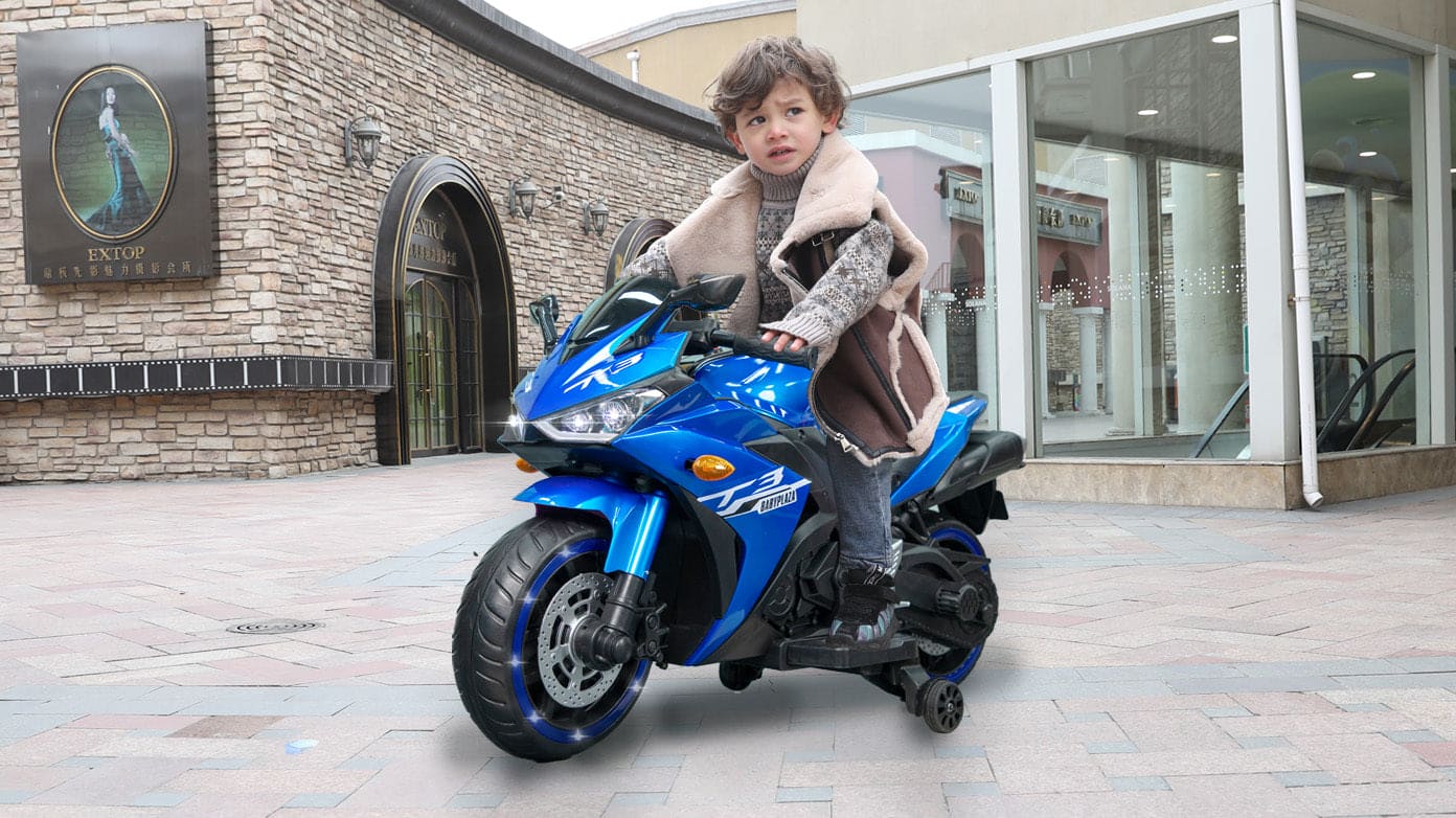 kids motorcycle, 12V motorcycle for kids 3 4 5 6 years Boys Girls 12v7ah kids motorcycle ride on toy with Training Wheels/manual throttle/ drive by hand /Lighting wheels - The Little Big Store