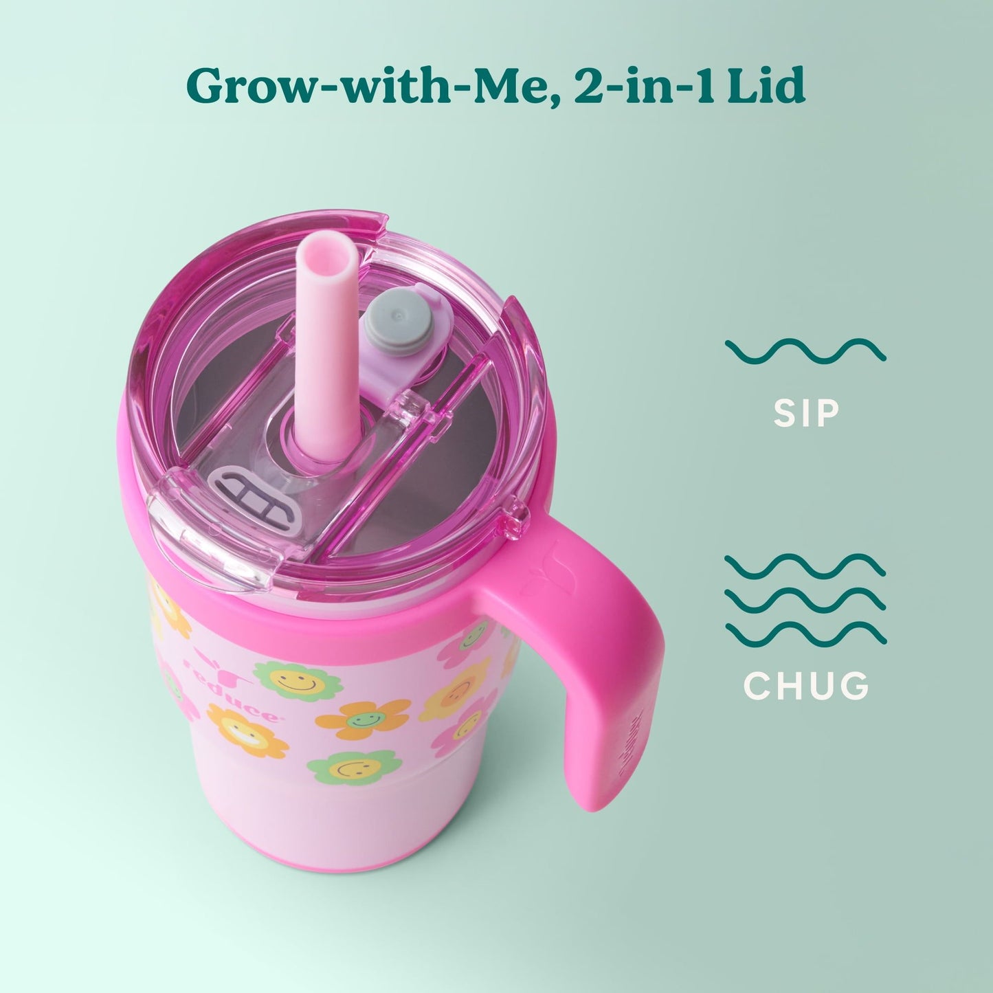 Coldee Kids 18oz tumbler with handle and spill-proof straw, insulated cup for children’s drinks on on light background