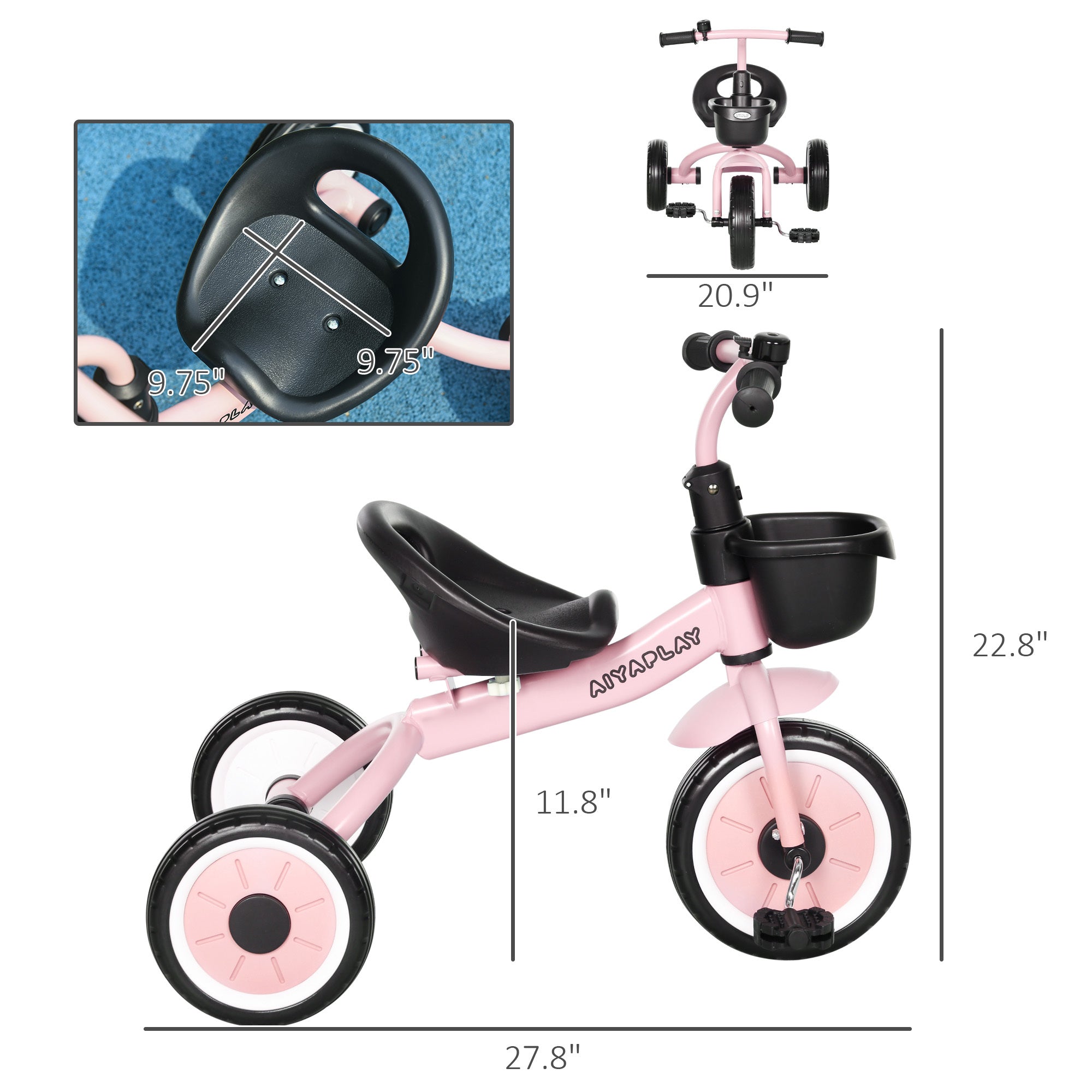 Qaba Pink Toddler Tricycle with Adjustable Seat (2–5Y)