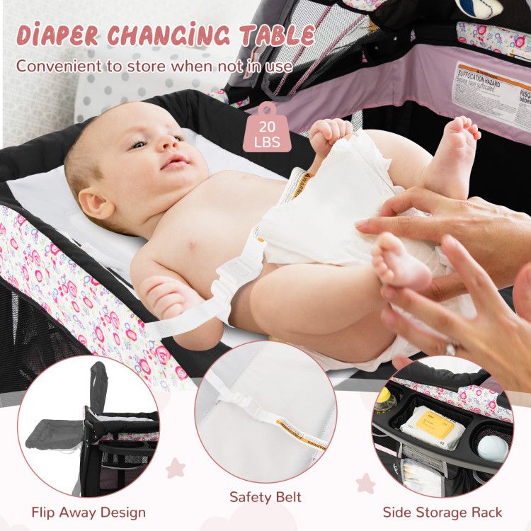 4 in 1 Portable Pack and Play Baby Nursery Center with Bassinet