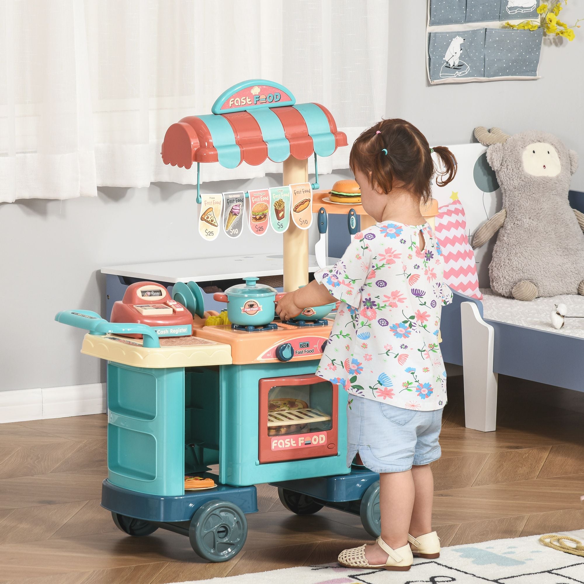 Engaging Play Kitchen Food Stand with Realistic Cash Register & Accessories for Ages 3-6