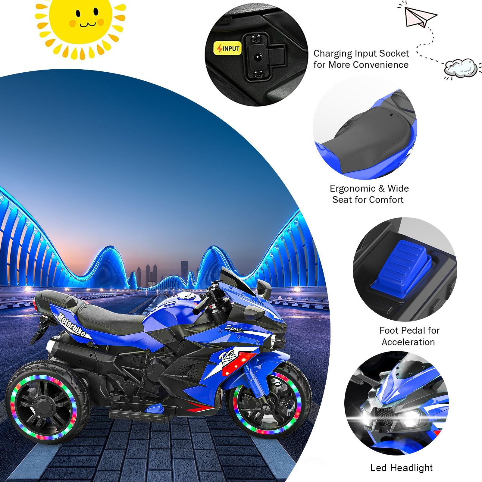 12V Bluetooth Kids Electric Ride-On Motorcycle