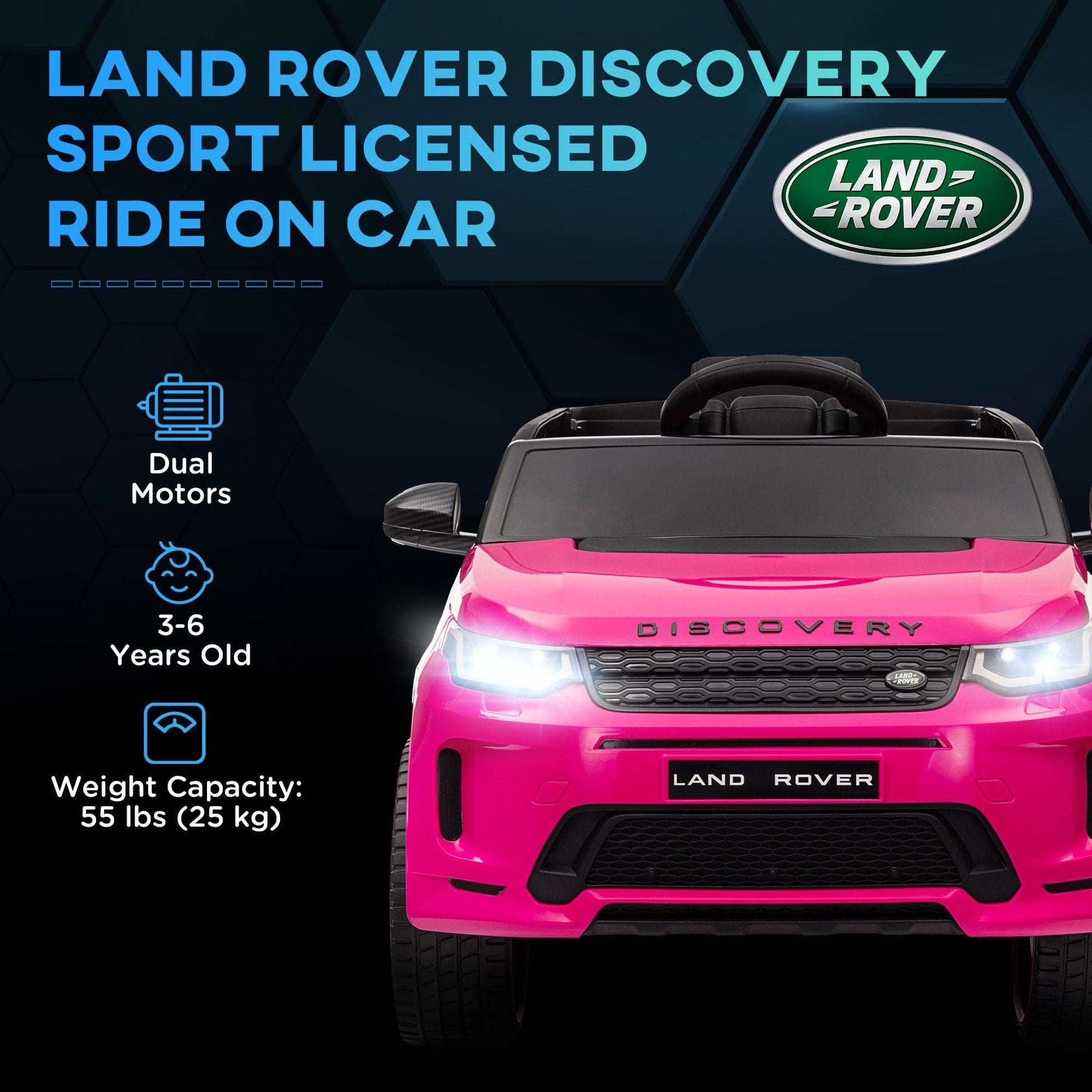 Land Rover Discovery Sport Licensed 12V Kids Ride on Car, Battery Powered Kids Electric Car with Remote Control, Soft Start, LED Lights, Music Horn, 3 Speeds, Pink - The Little Big Store