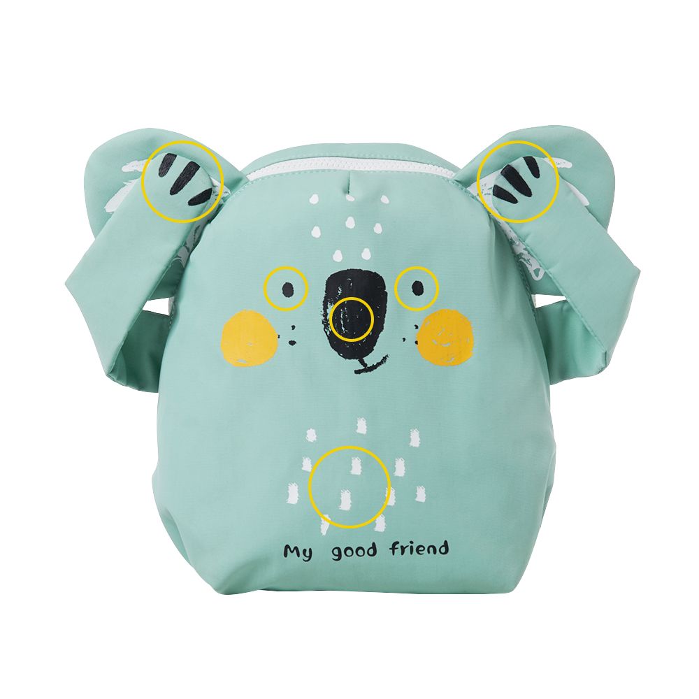 Light blue pouch with koala design and 'My good friend' text on a white background