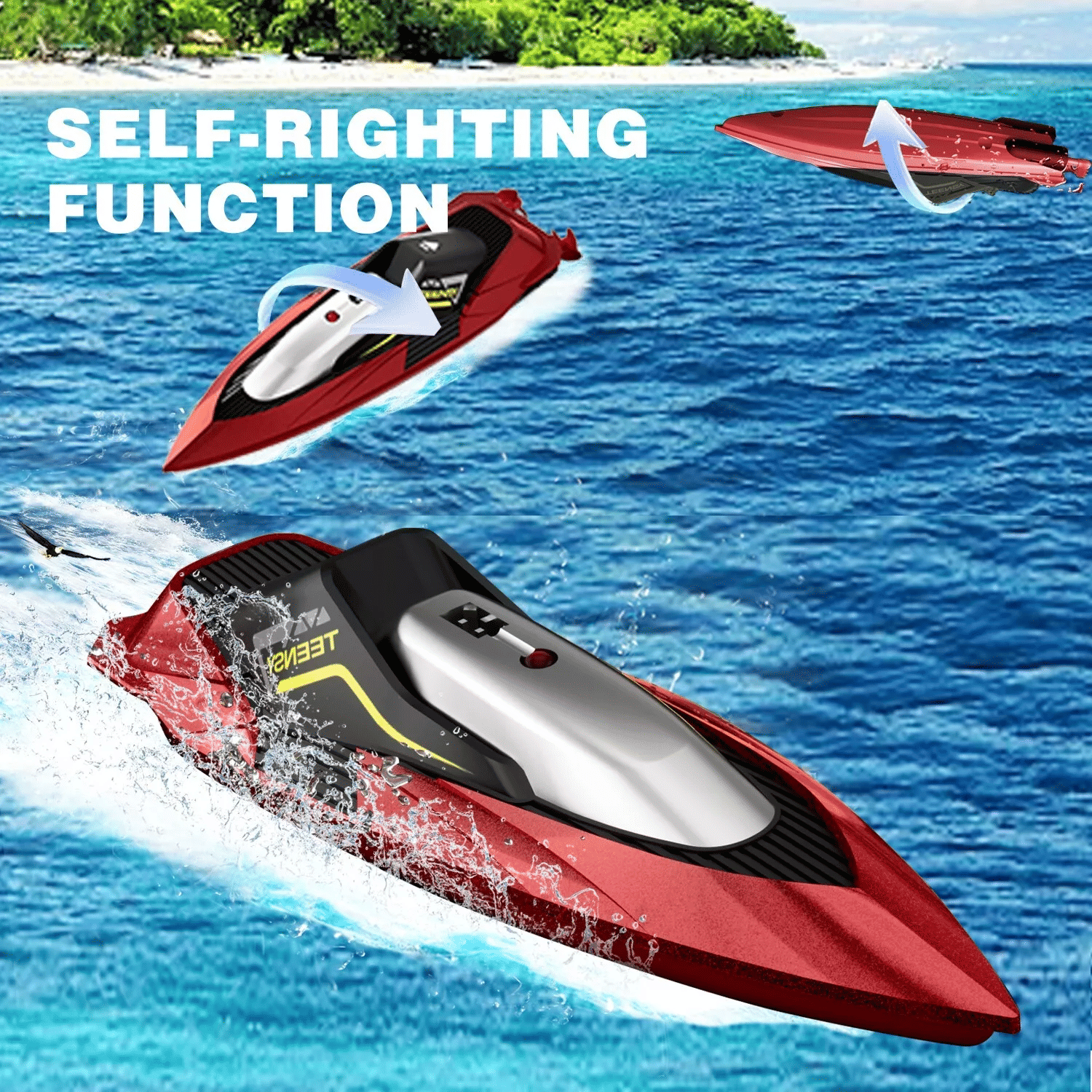 4DRC S5 Fast RC Boat – 2.4GHz 20+ MPH Racing Remote Control Boat with Rechargeable Battery for Kids & Adults, Pools & Lakes