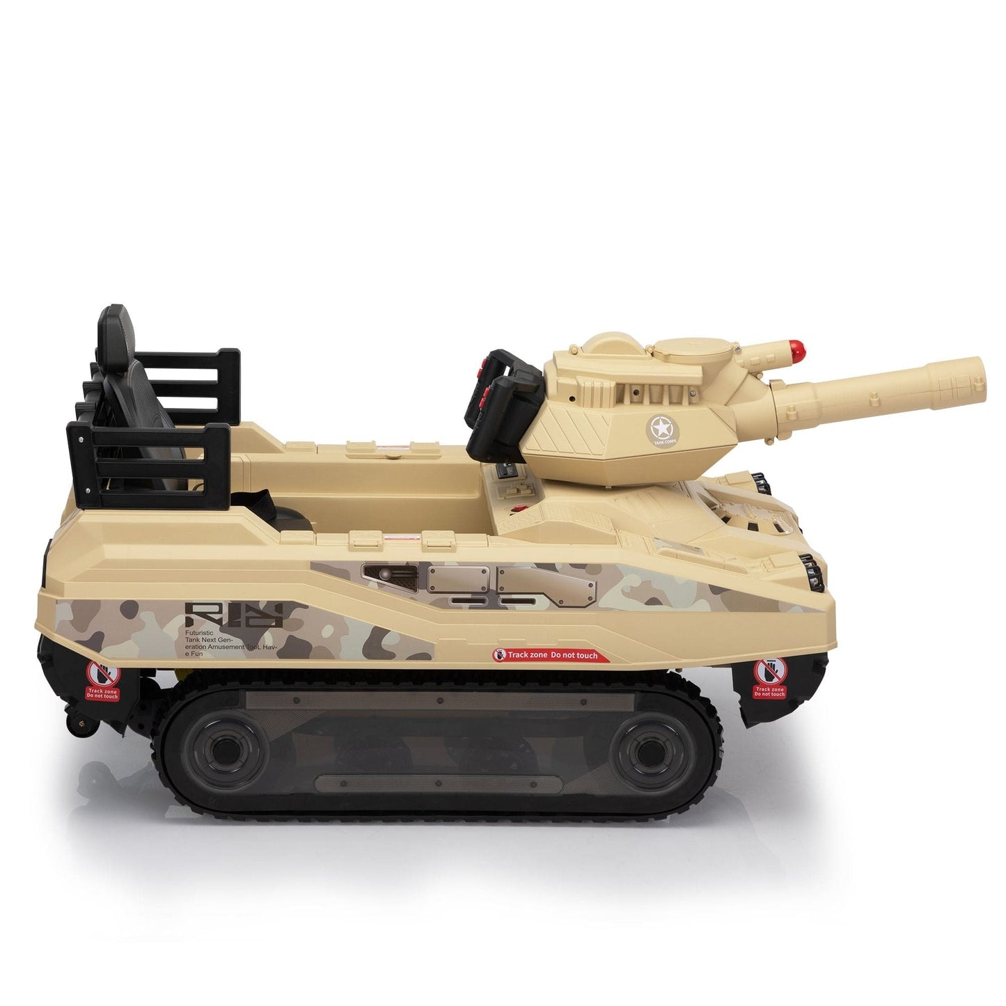 Ride On Tank 24V Thunder Tank Car with Fighting Cannon and Rotating Turret, Remote Control, Lights, Music, Military Battery Powered Truck Toy Gift for Boys Girls, 3-8 Years Old, Desert Yellow - The Little Big Store