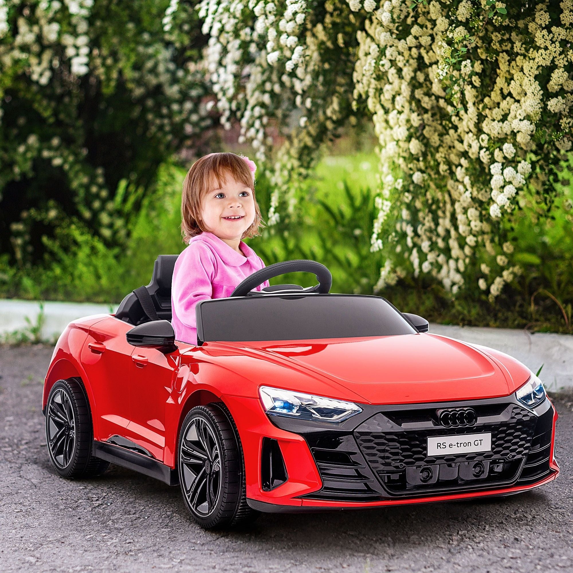 Electric Toy Car for Kids 3-6, 12V Ride on Car with Remote Control, Suspension System, Music, 3.1 MPH, Vibrant Red