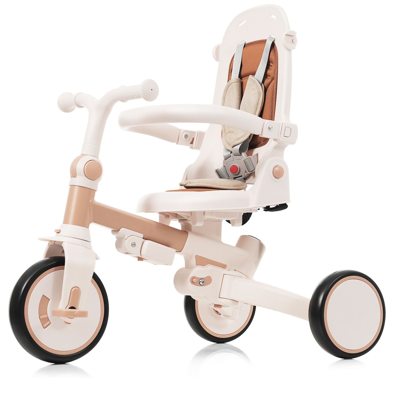 7-in-1 Premium Baby Tricycle - Ultimate Toddler Ride-On with Parent Handle, Adjustable Canopy & Safety Features, Perfect for Kids Aged 12-72 Months in Light Brown