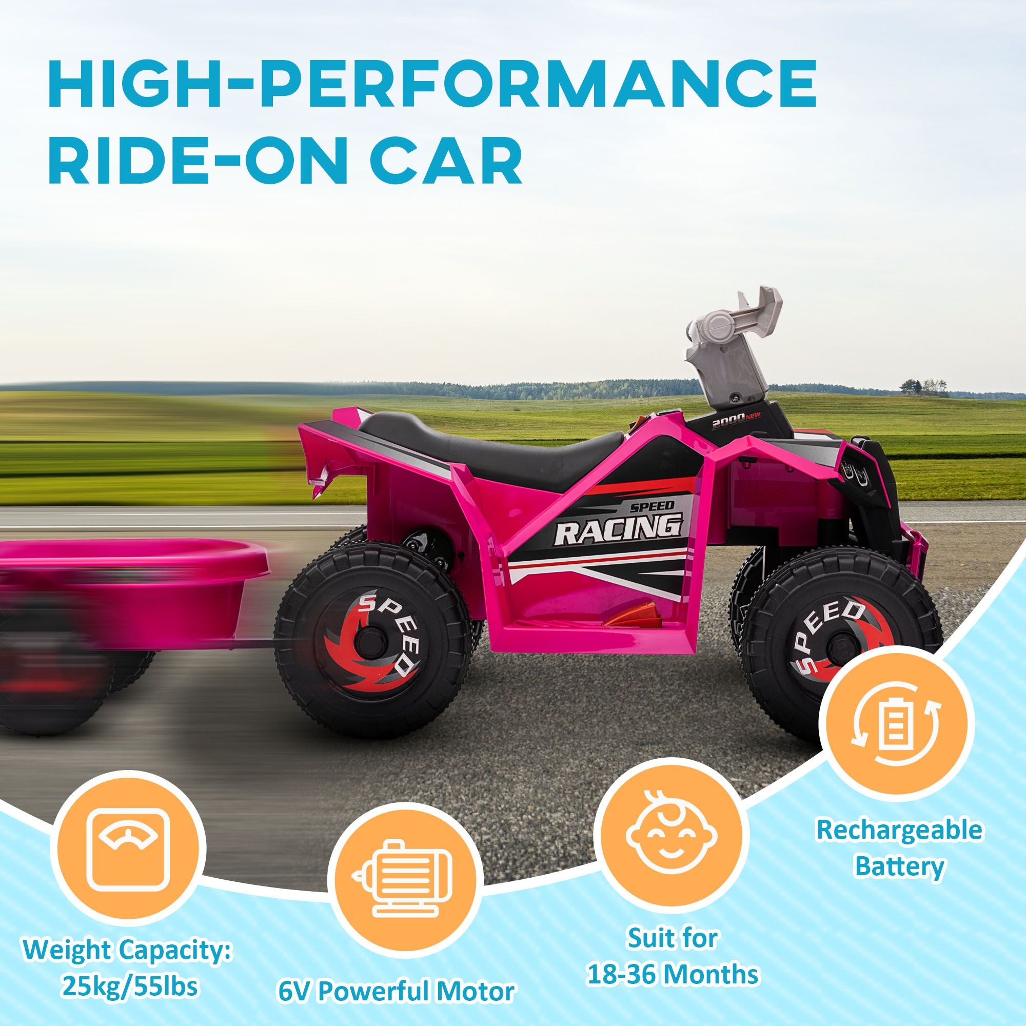 6V Toddler Electric Car with Back Trailer – Pink