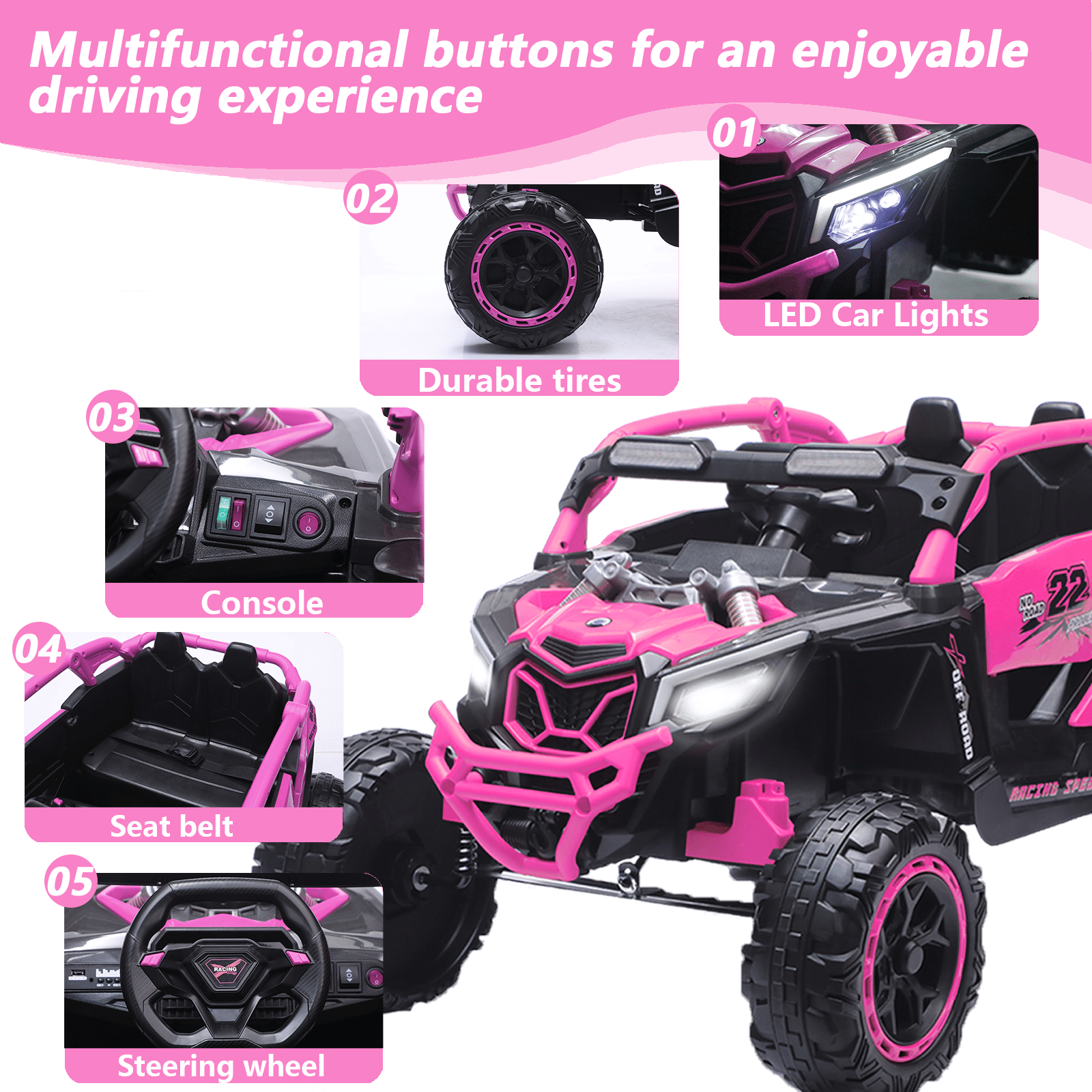 24V 400W Kids Ride on Car UTV W/Parents Remote Control,4-wheel suspension, 3 Speed, Power display,Bluetooth,MP3,Music,LED Light, Provide a speed of 4-8KM/H For Kids Age 3+ years old