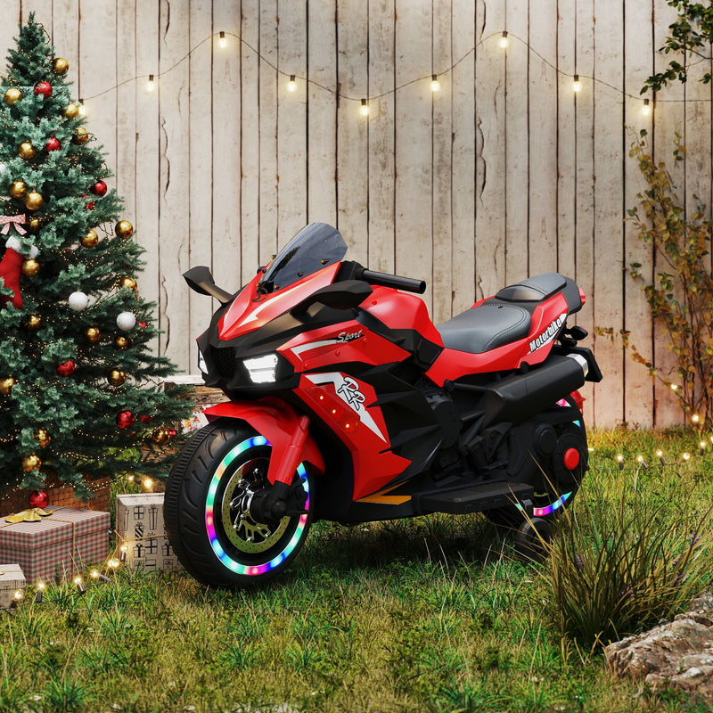 Vibrant Red 12V Electric Motorcycle for Kids - Bluetooth Music & Lighted Wheels for an Exciting Ride