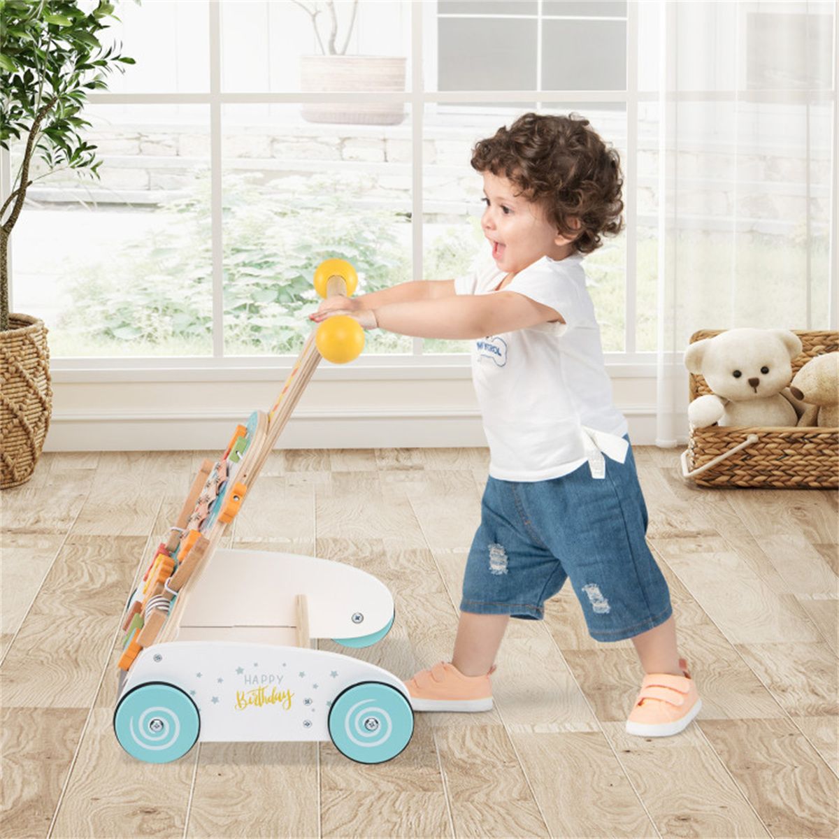 StepByStep™ Wooden Push Walker Activity Center – Montessori Xylophone, Maze & Gears, Height Adjustable, Ages 1+