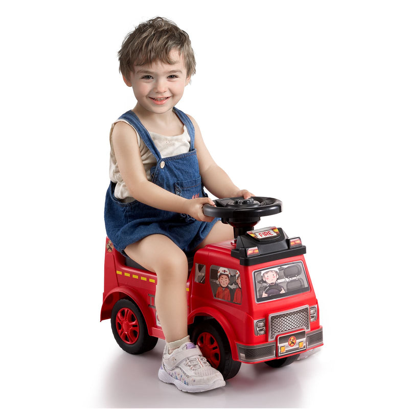 Classic Red Ride-On Push Car for Toddlers with Music Steering Wheel & Storage