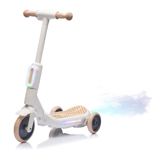 2in1 Kids Ride On Three-Wheel Electric Scooter,Tail Color Lights W/Spray,Wider Pedal,PU Wheels For Effective Floor Protection,Independent Light Switch With Music,One Button Acceleration For Kids 3+ - The Little Big Store