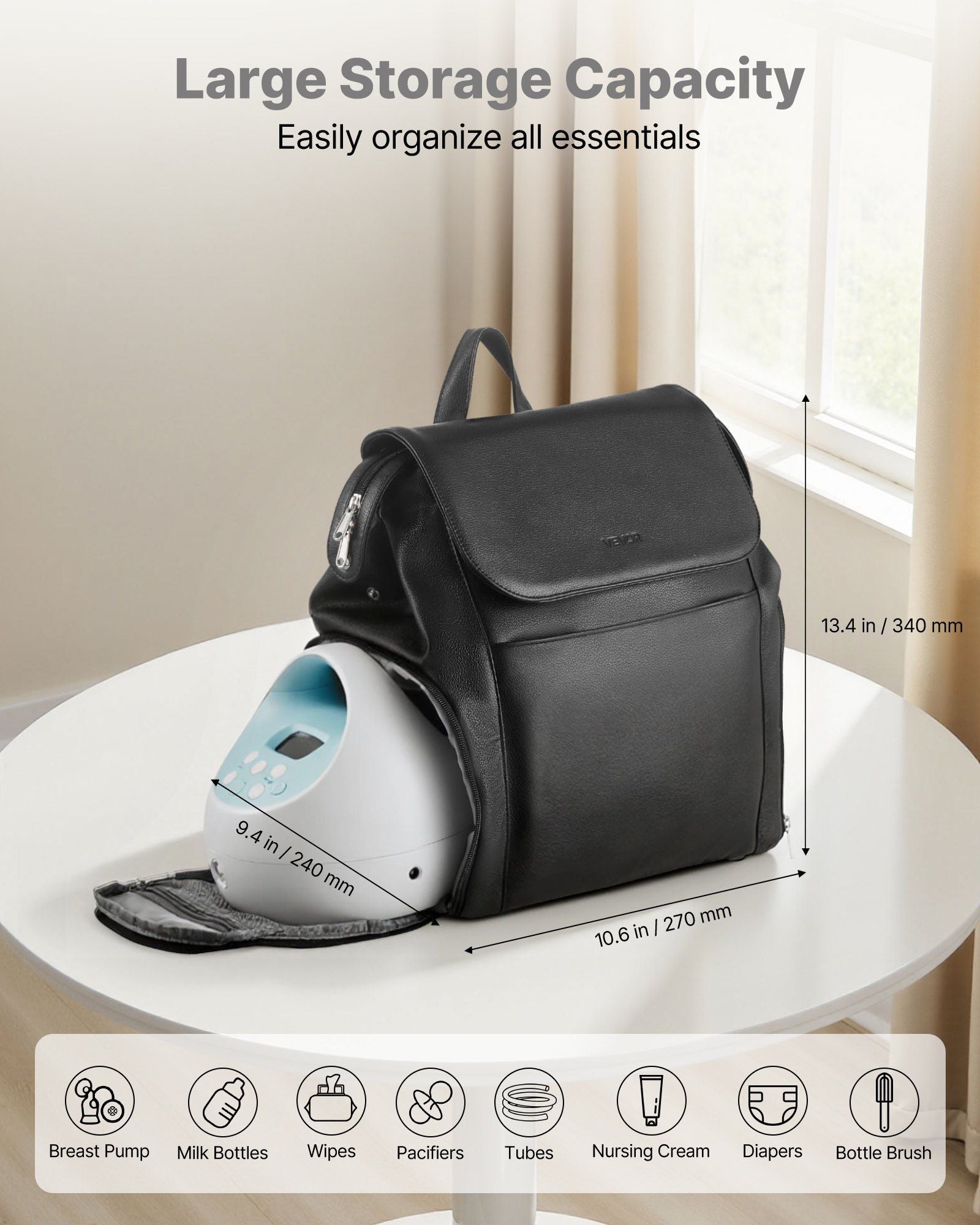 Stylish Black Breast Pump Carrying Case - Convenient Design for Work, Travel, and Family Use