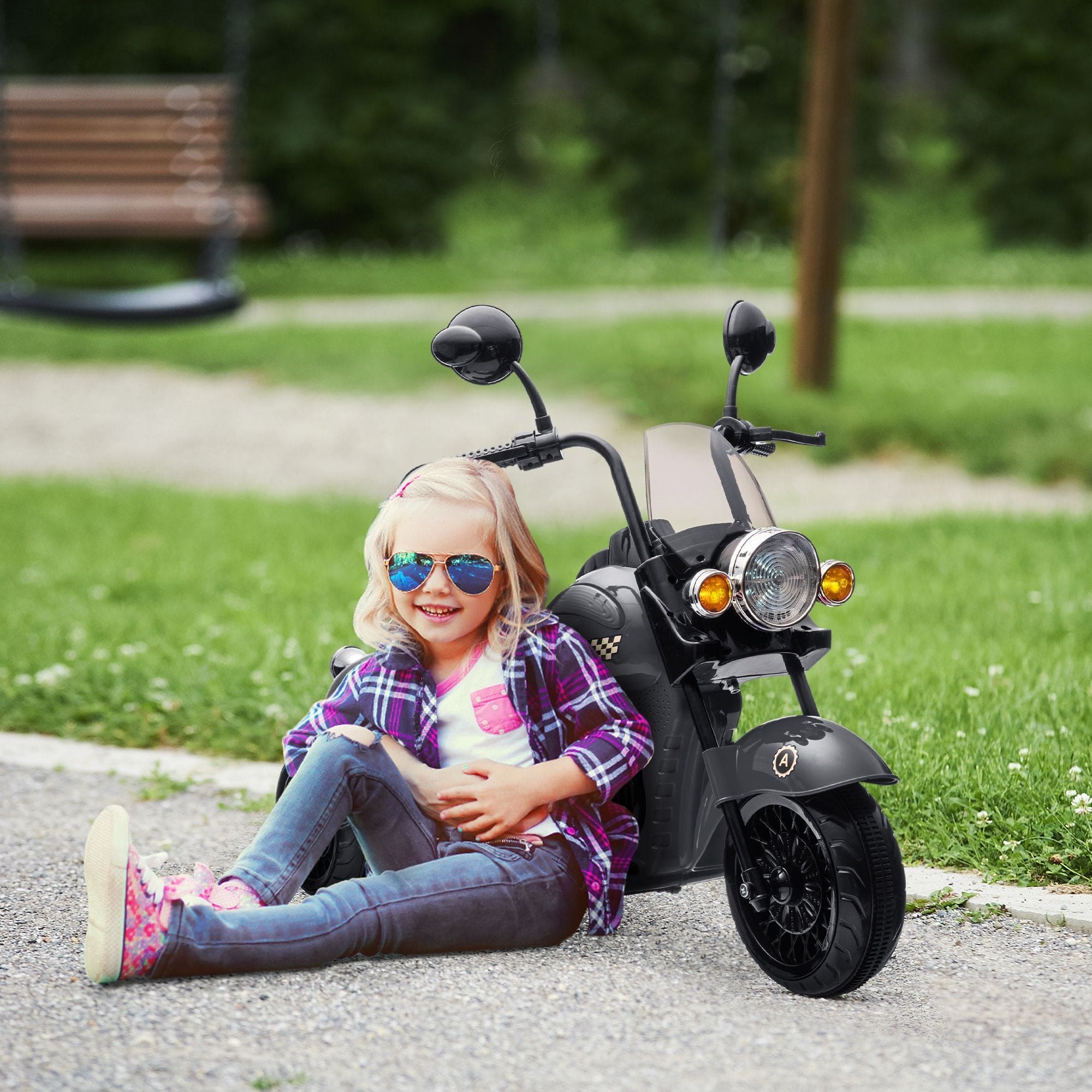 🏍️ ZoomZoom™ Kids' 3-Wheel Electric Motorcycle – Gray Chopper Style (Ages 3-6) | 6V Battery Powered Ride-On Toy
