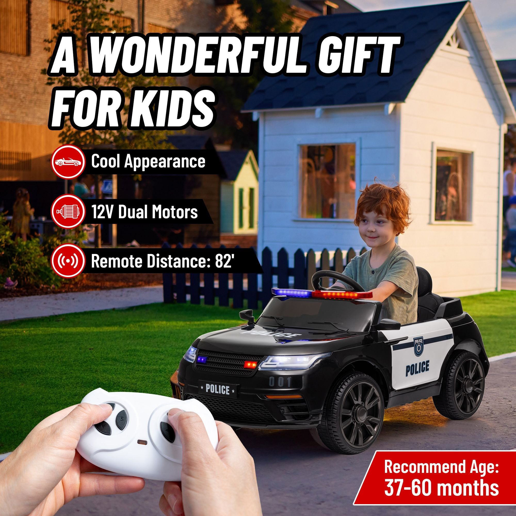 Qaba 12V Kids Police Ride-On Car w/ Remote