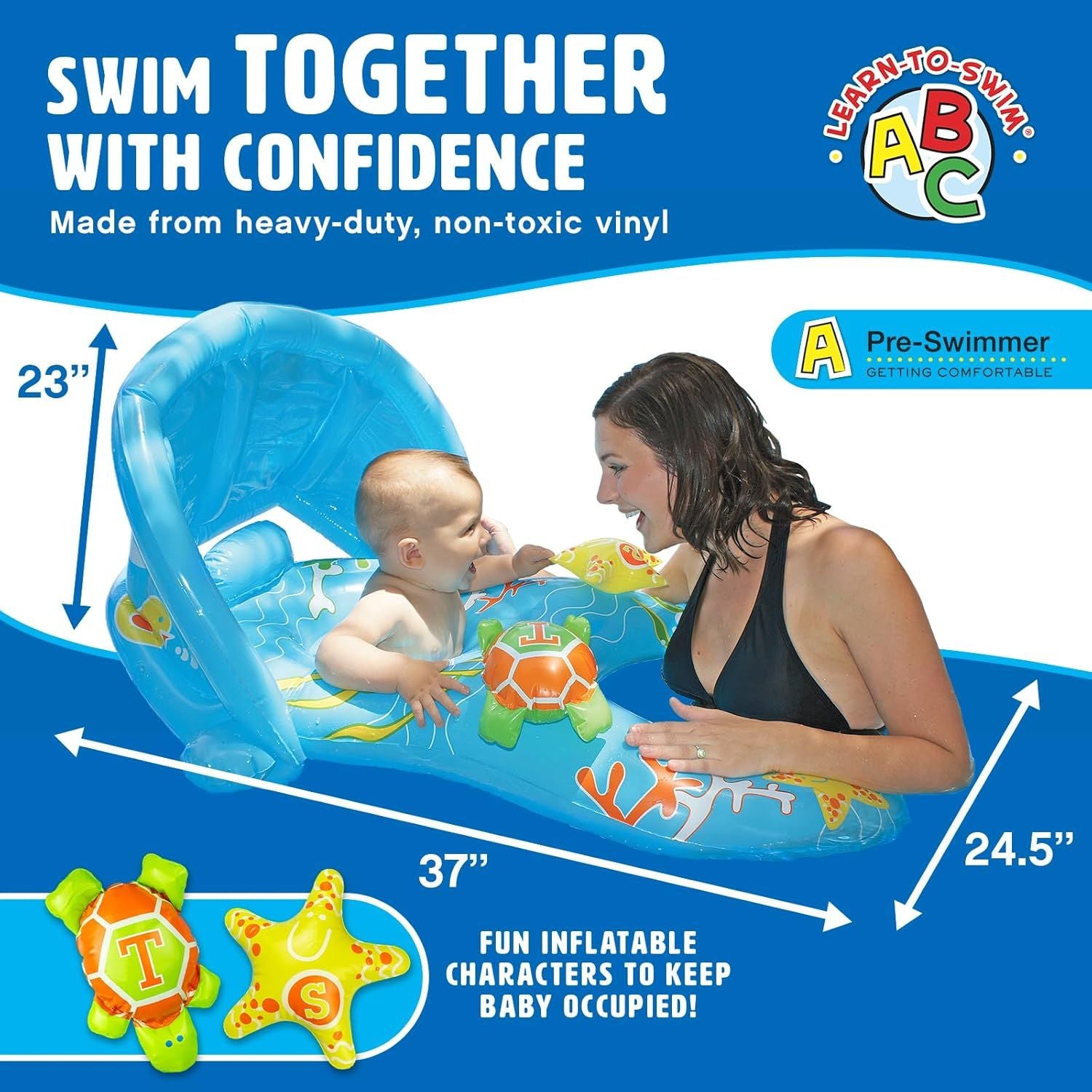 Mommy & Me Baby Pool Float With Sun Shade, Infant & Toddler Swim Float (Ages 8–24 Months) With Adult Ring Opening for Shared Swim, Drop-Seat Design for Comfort & Safety