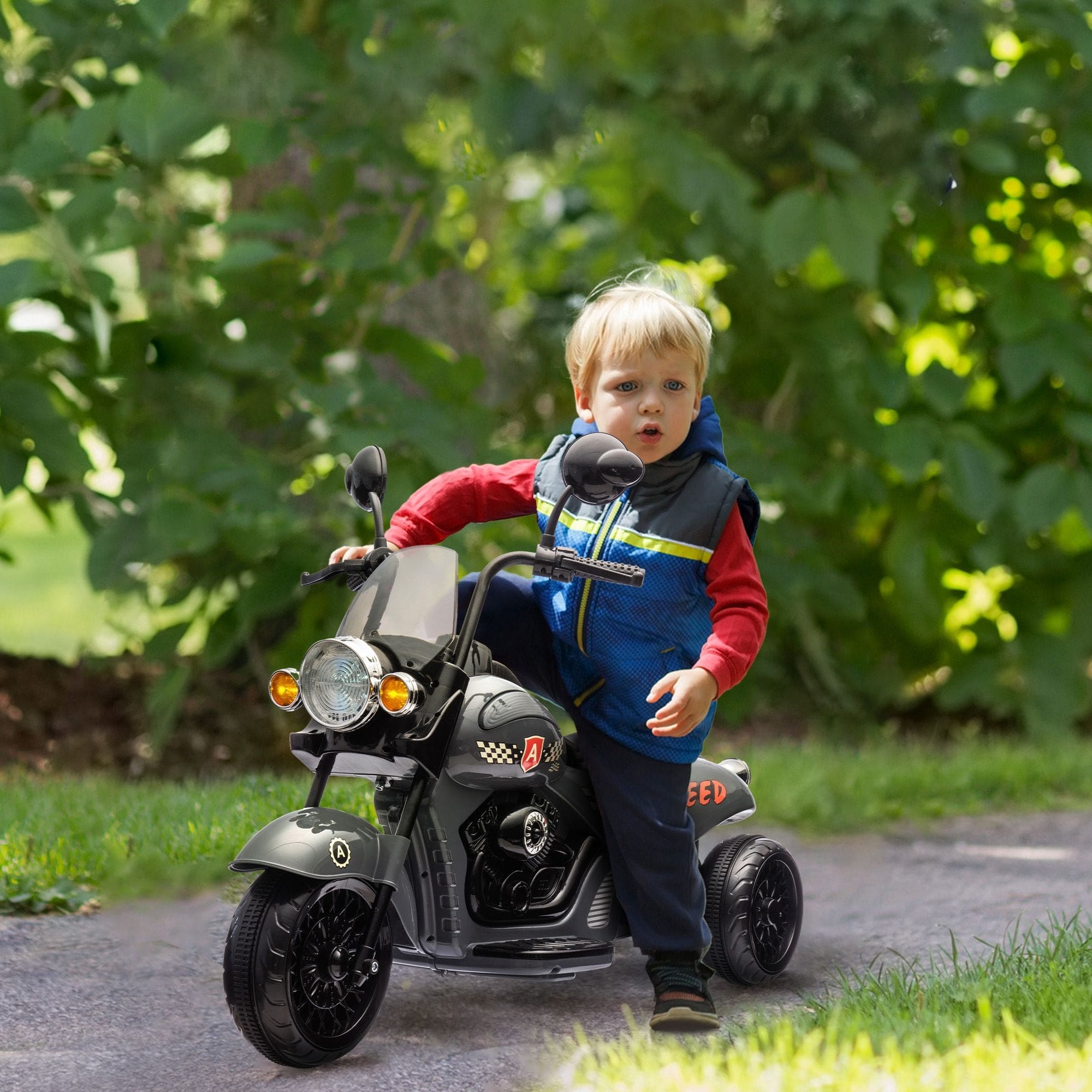 🏍️ ZoomZoom™ Kids' 3-Wheel Electric Motorcycle – Gray Chopper Style (Ages 3-6) | 6V Battery Powered Ride-On Toy