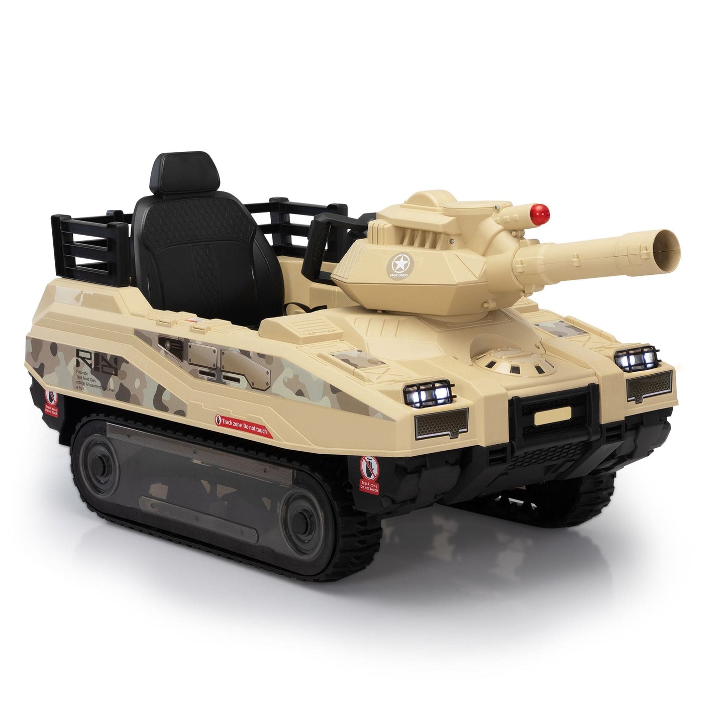 Ride On Tank 24V Thunder Tank Car with Fighting Cannon and Rotating Turret, Remote Control, Lights, Music, Military Battery Powered Truck Toy Gift for Boys Girls, 3-8 Years Old, Desert Yellow - The Little Big Store