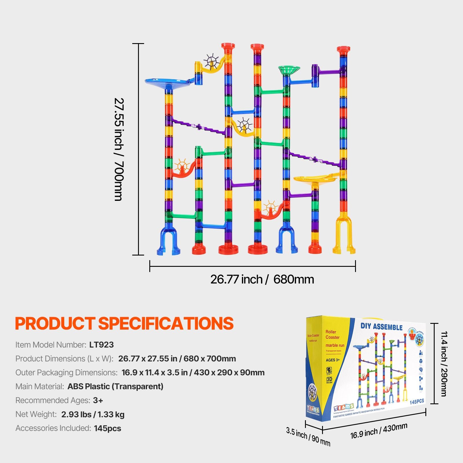 Motorized Marble Run Set – 144PCS STEM Educational Glow Racing Toy