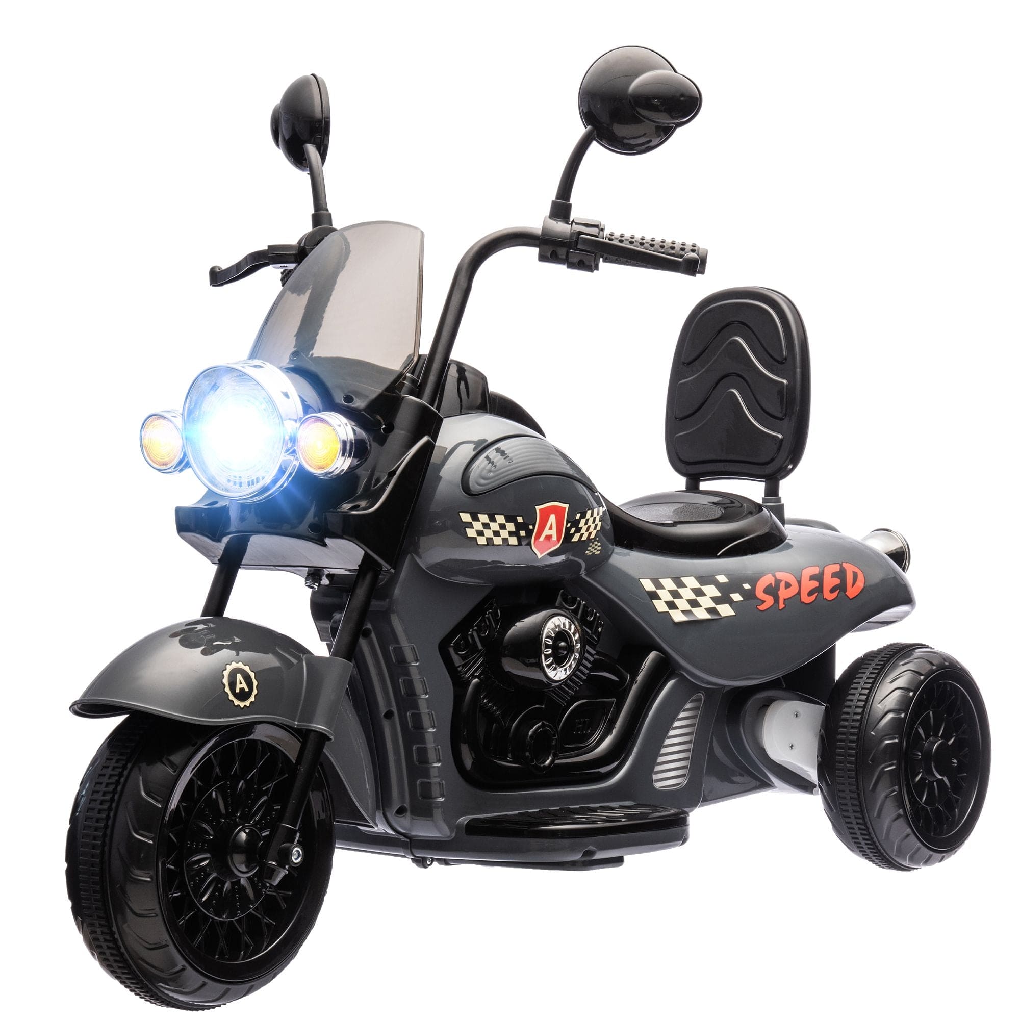 🏍️ ZoomZoom™ Kids' 3-Wheel Electric Motorcycle – Gray Chopper Style (Ages 3-6) | 6V Battery Powered Ride-On Toy