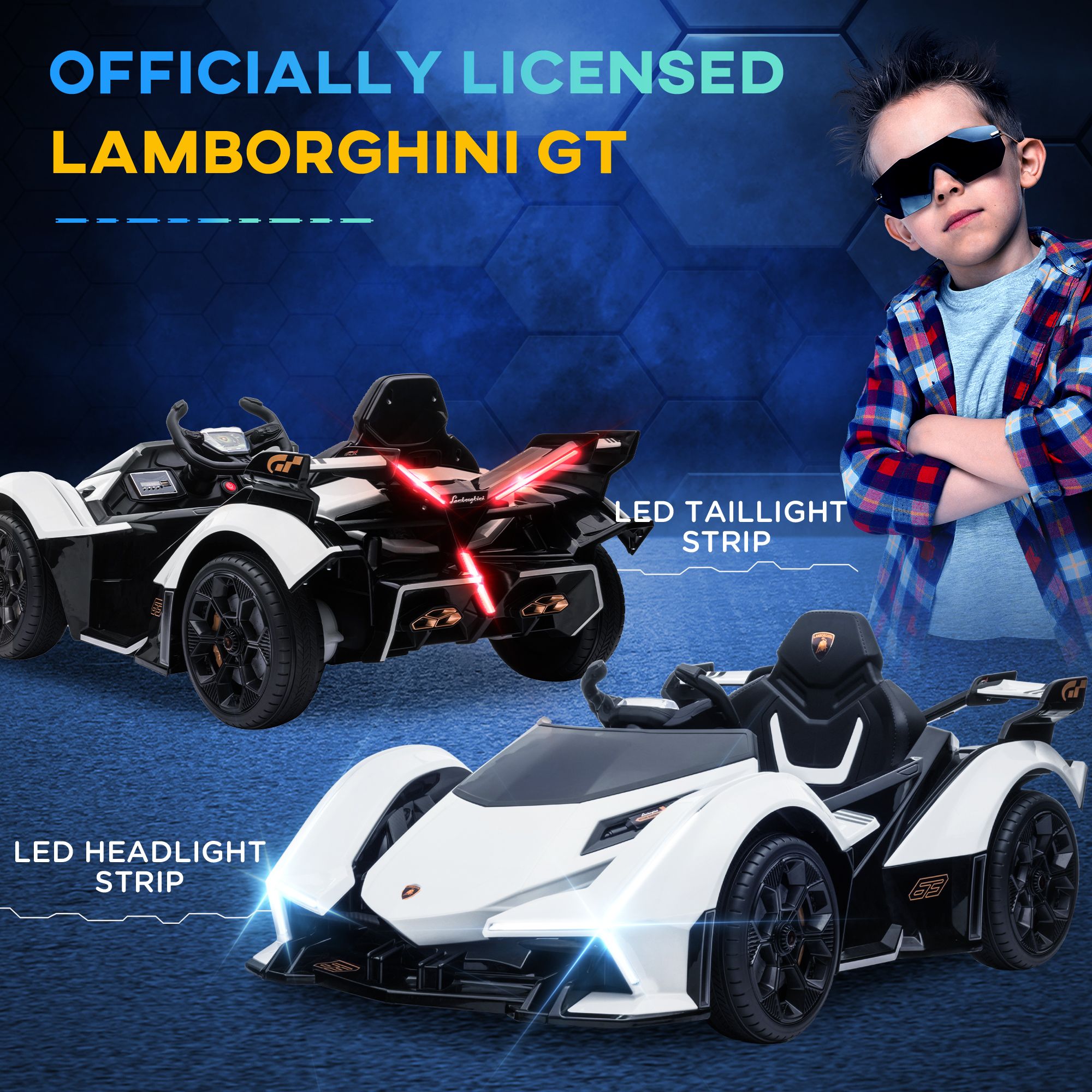 12V Lamborghini Kids Electric Ride-On Car – White w/ Bluetooth