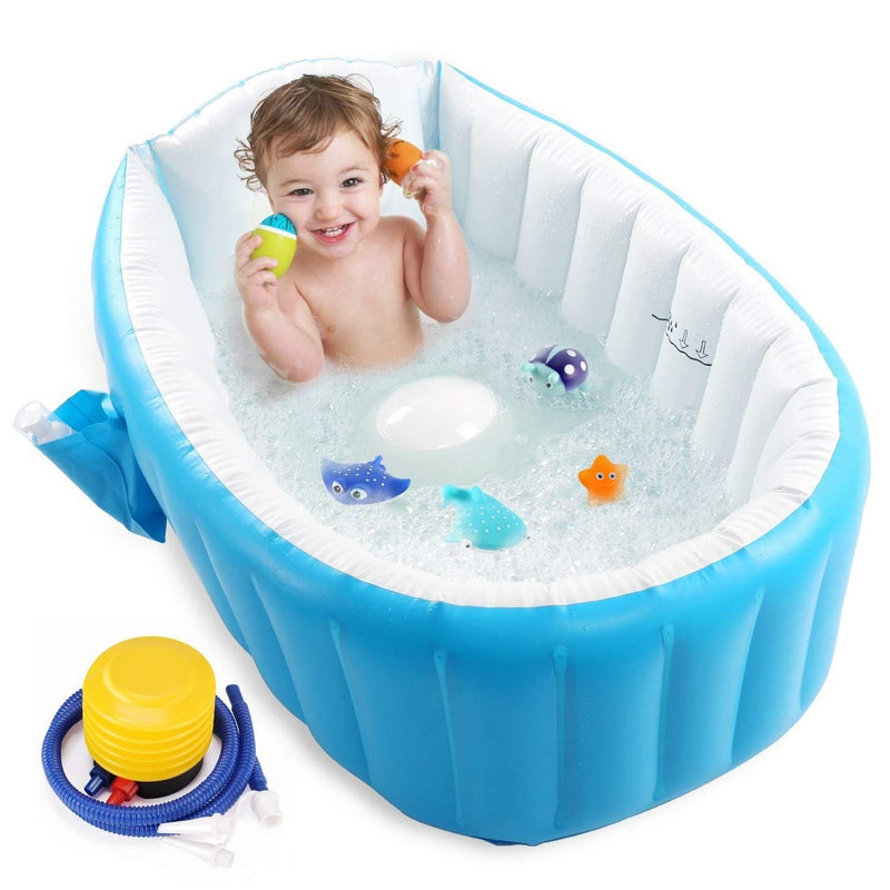 Foldable Baby Bathtub – Portable Inflatable Infant Bath Tub with Non-Slip Base & Drain Plug