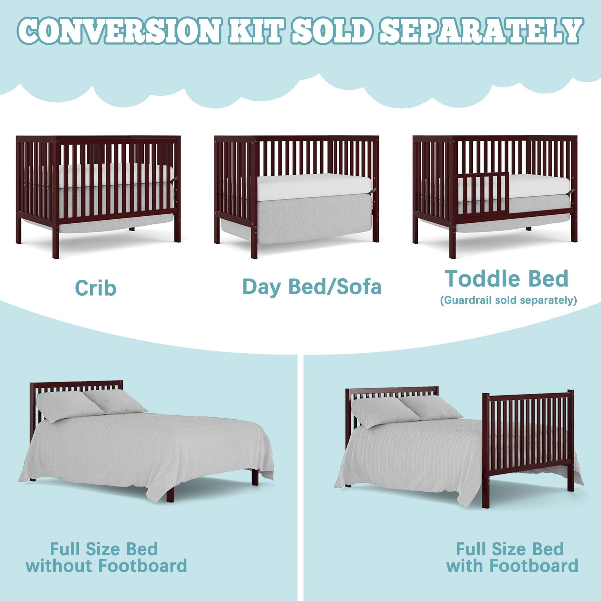 Baby Crib 5-in-1 Convertible, Non-Toxic Finish, Simplistic Nursery Furniture
