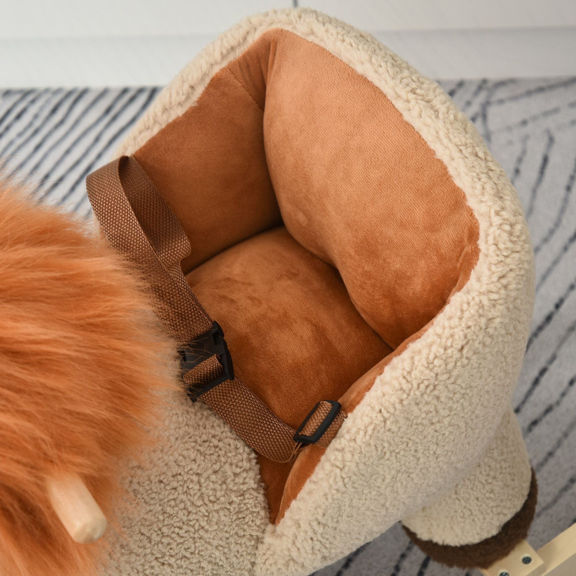 Toddler Rocking Horse with Seat Belt, Plush Rocking Lion with Sound, Perfect Gift for Boys & Girls 18-36 Months, Brown