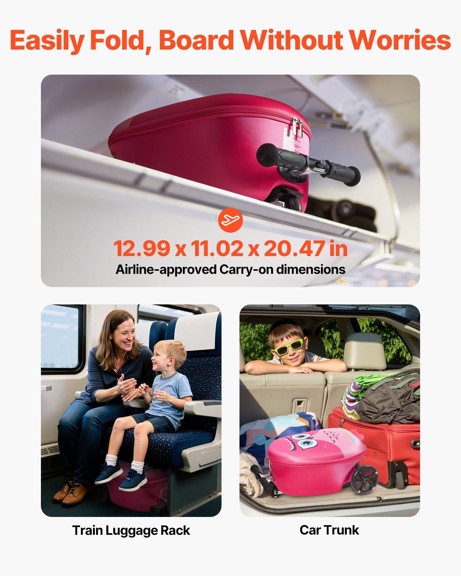 20-Inch Ride-On Kids Scooter Suitcase – Pink Travel Luggage with Flashing Wheels, Foldable Design & Fun Ride-On Carry-On Bag