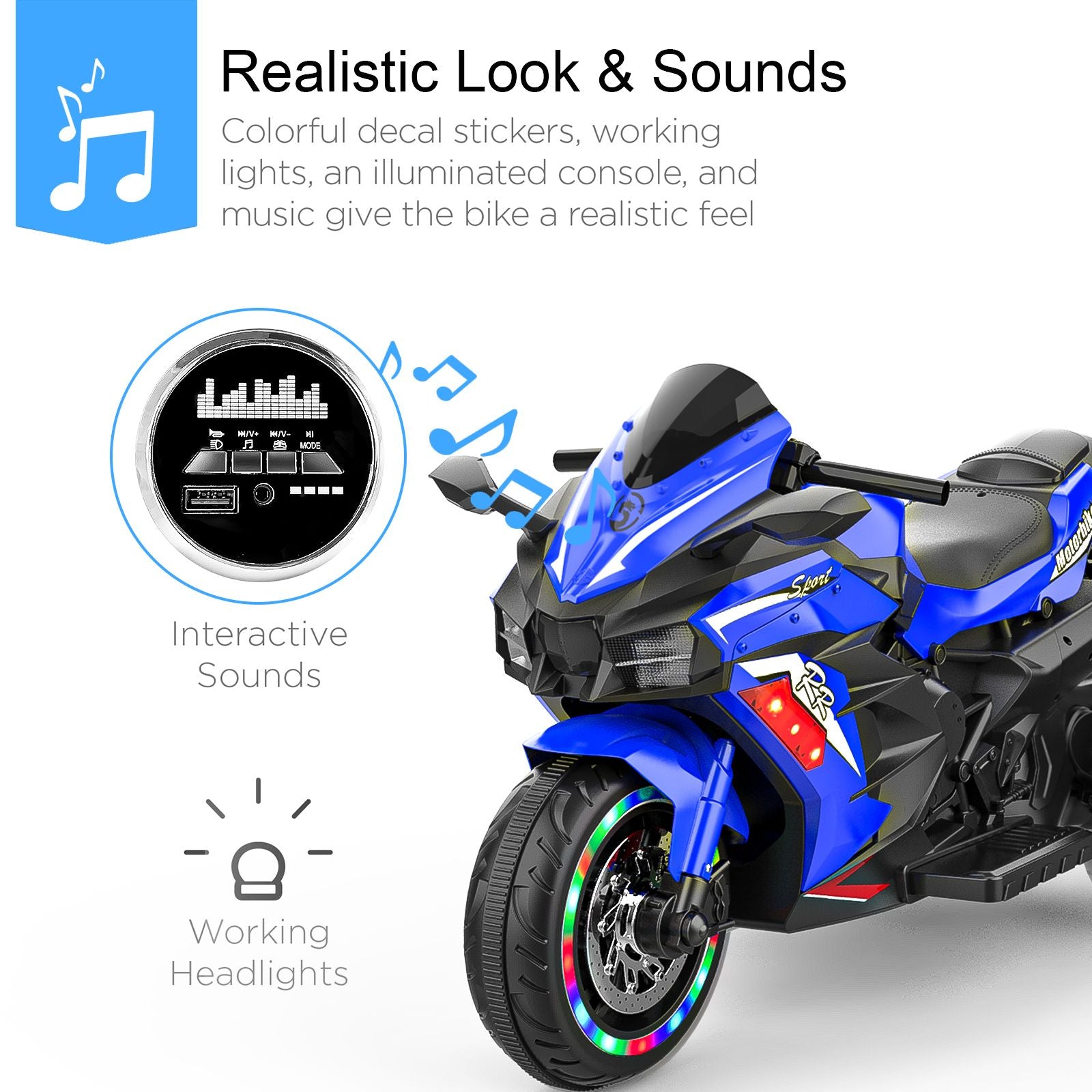 12V Bluetooth Kids Electric Ride-On Motorcycle