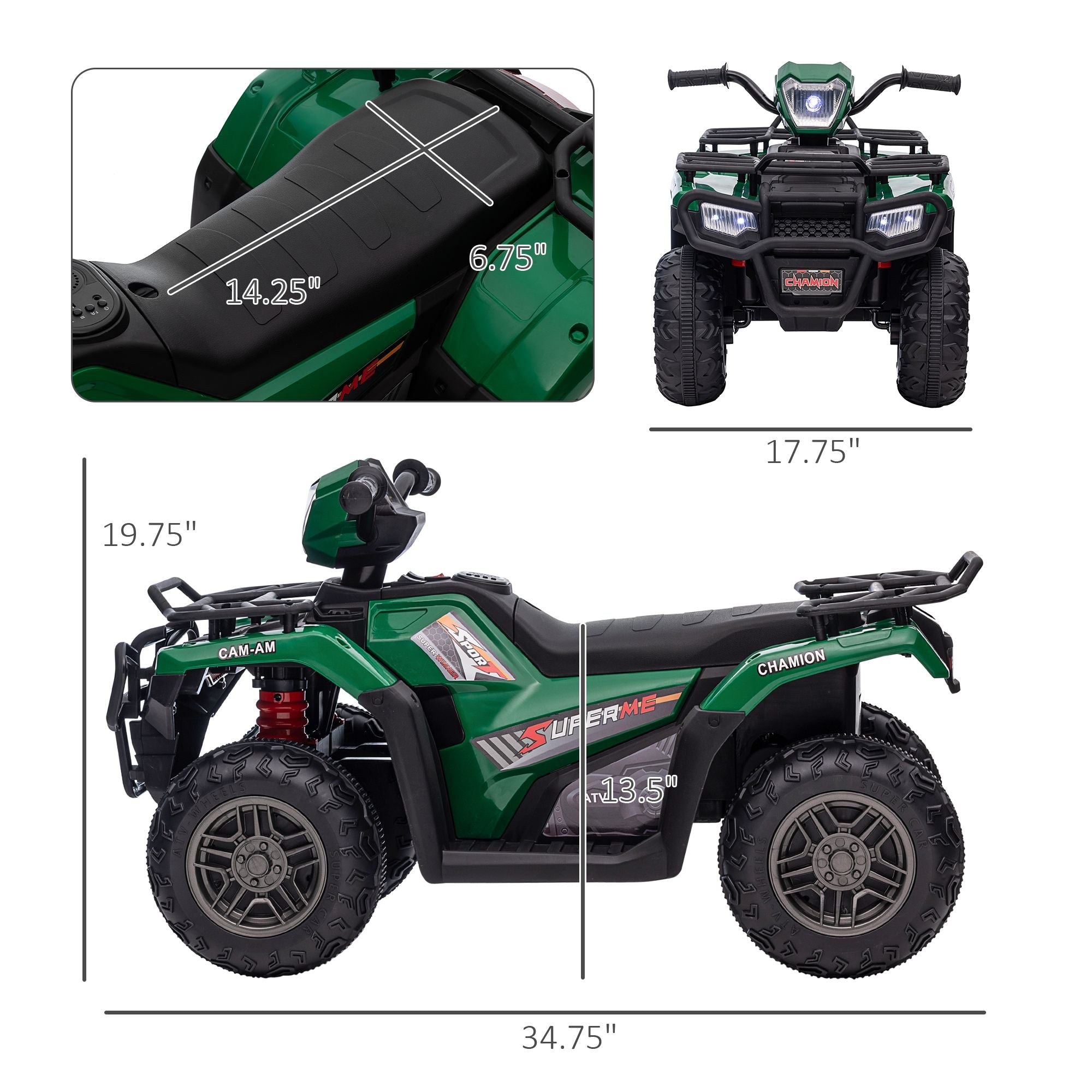 12V Kids Electric ATV Ride-On Quad – Green (AUX & USB)