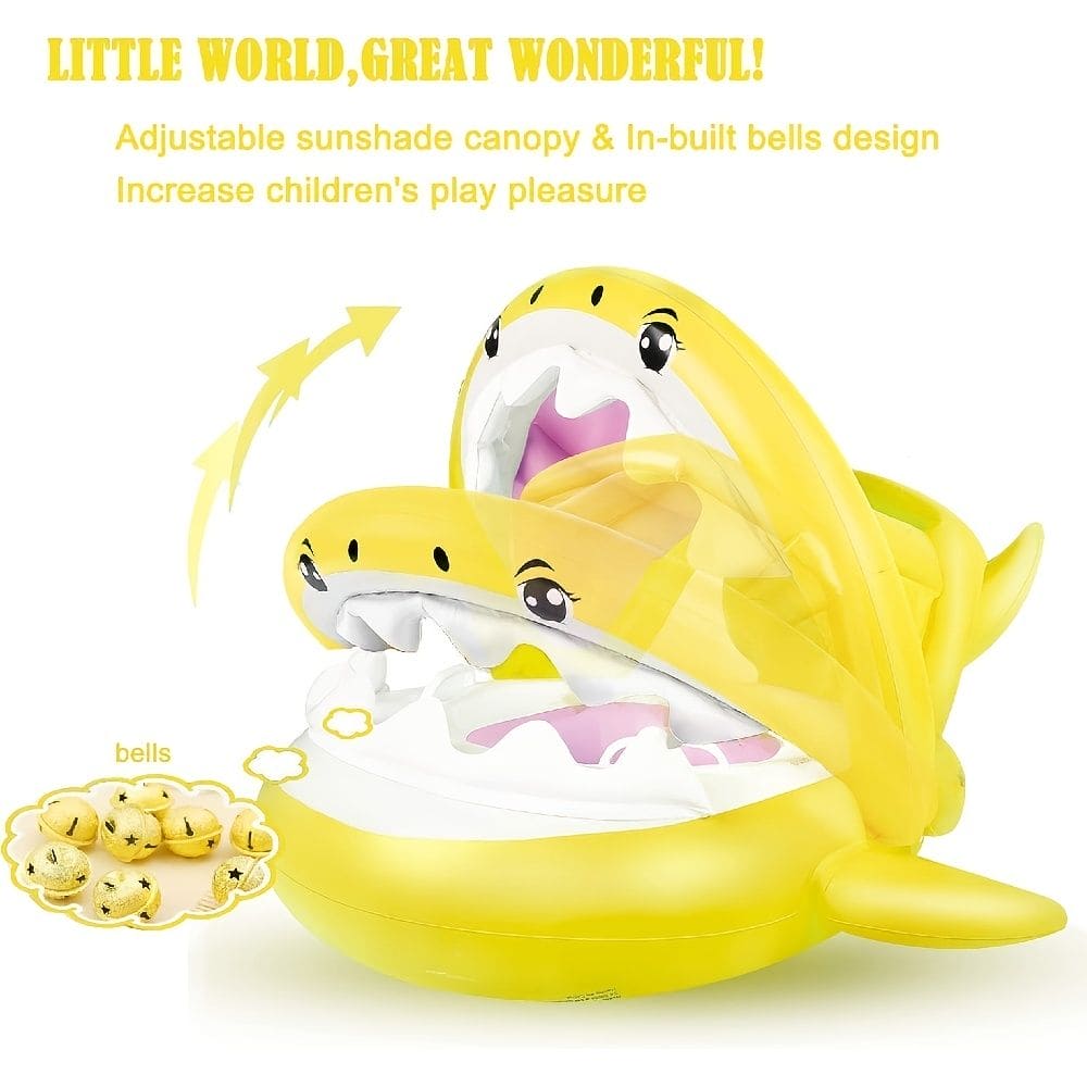 Inflatable Swim Rings For Kids With Sun Shade Poncho; Swim Rings For Infants And Toddlers; Foldable Shark Swim Seat Rings - The Little Big Store