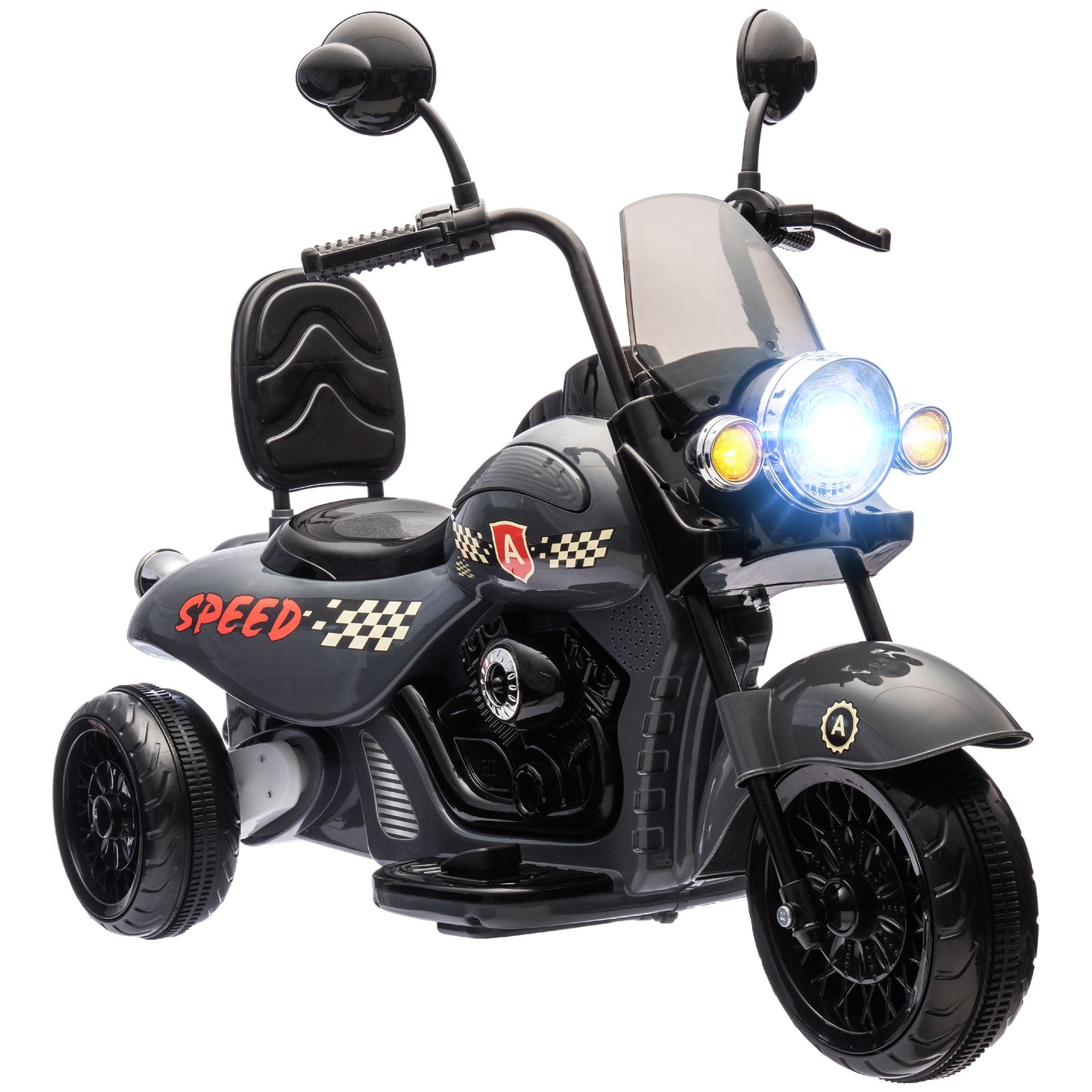 🏍️ ZoomZoom™ Kids' 3-Wheel Electric Motorcycle – Gray Chopper Style (Ages 3-6) | 6V Battery Powered Ride-On Toy