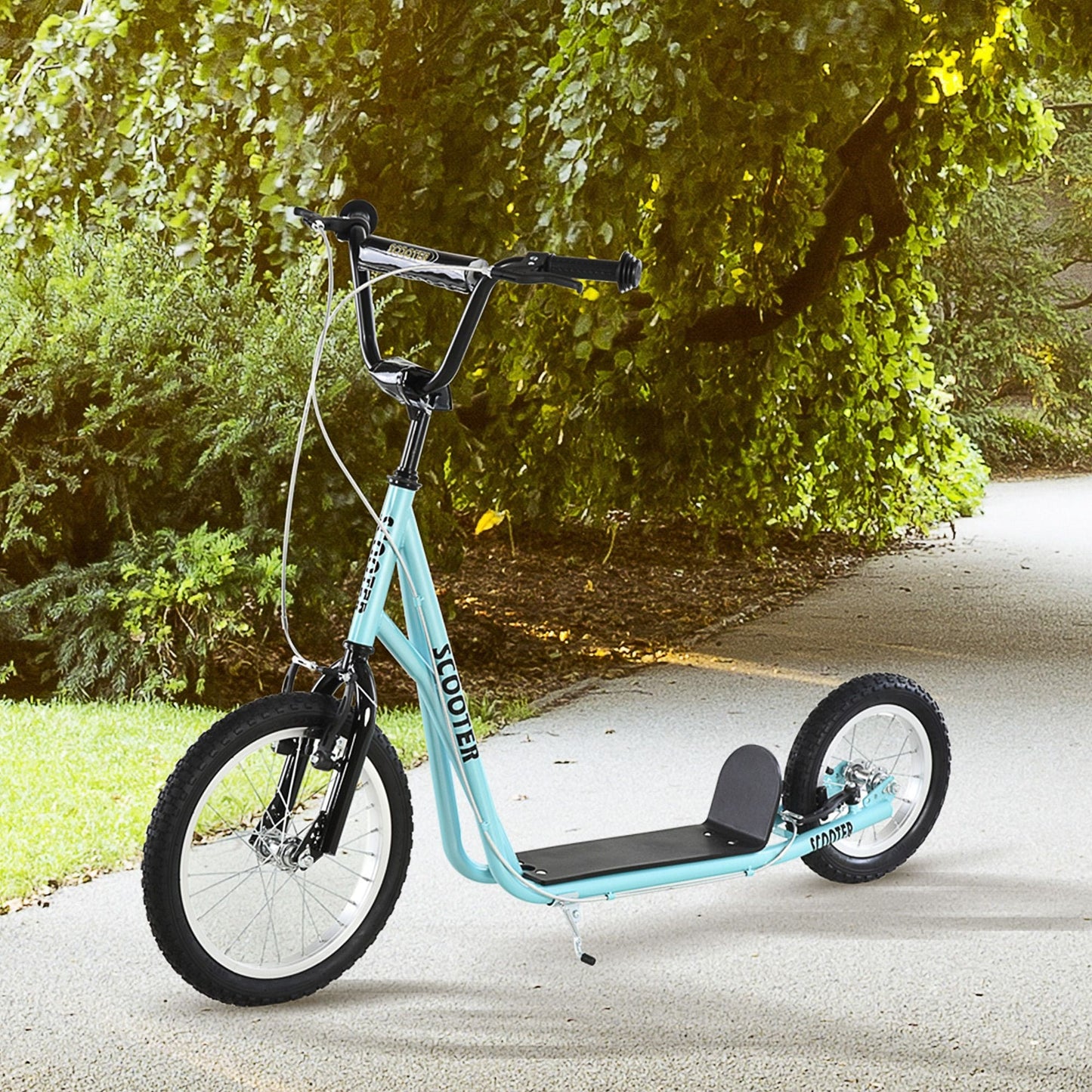Aosom Youth Glide Pro Scooter – Adjustable Kick Scooter with Dual Brakes & Inflatable Wheels for Ages 5+, Blue - The Little Big Store