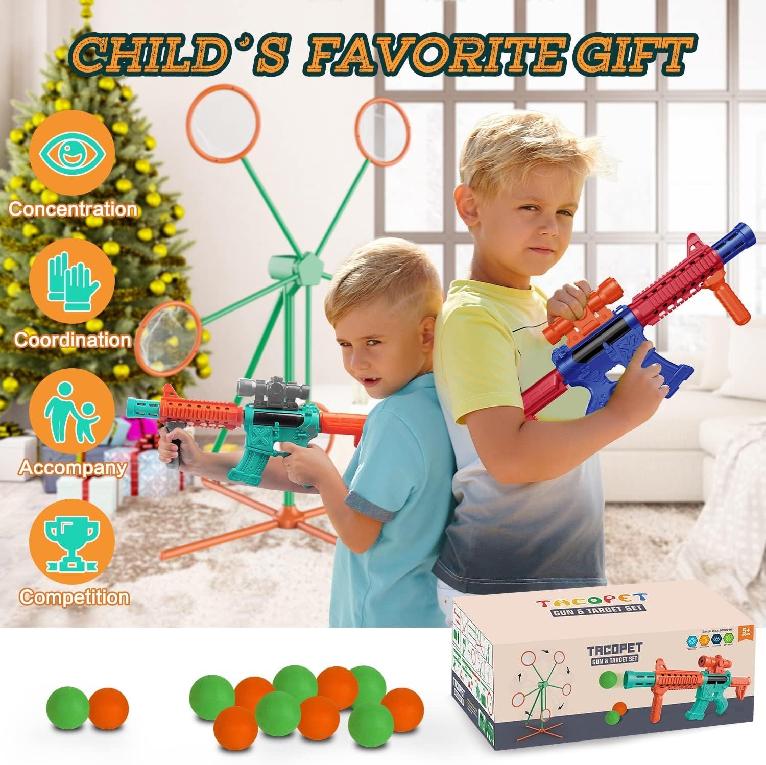 Kids Popper Air Toy Gun Set – 2-Player Shooting Game with Moving Target & 24 Foam Balls
