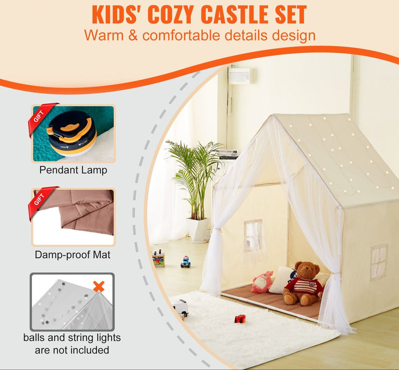 Kids Play Tent with Play Mat & Hanging Light – Indoor & Outdoor Toddler Playhouse