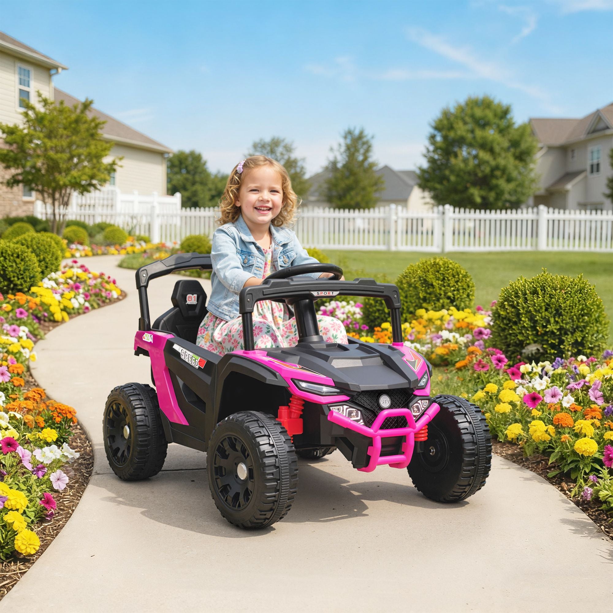 12V Kids Electric Ride-On UTV Truck with Parent Remote Control, LED Lights & Music – Pink